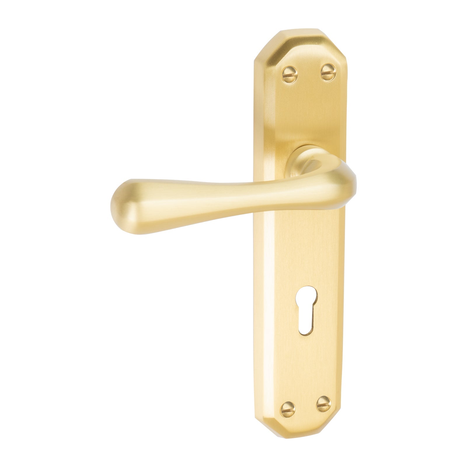 Charlbury Door Handles On Plate Lock Handle in Satin Brass