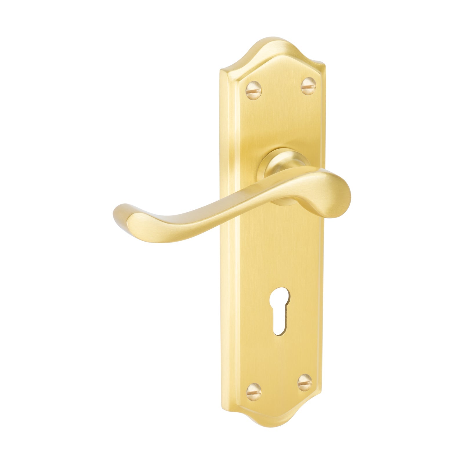 Buckingham Door Handles On Plate Lock Handle in Satin Brass