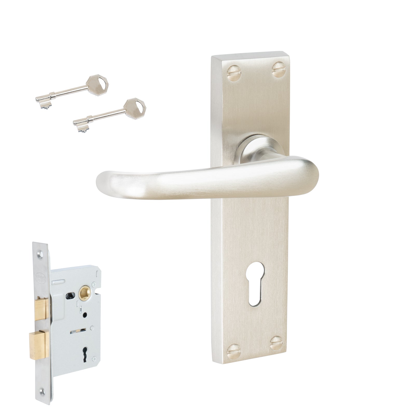 Windsor Door Handles On Plate Bathroom Handle Set in Satin Nickel