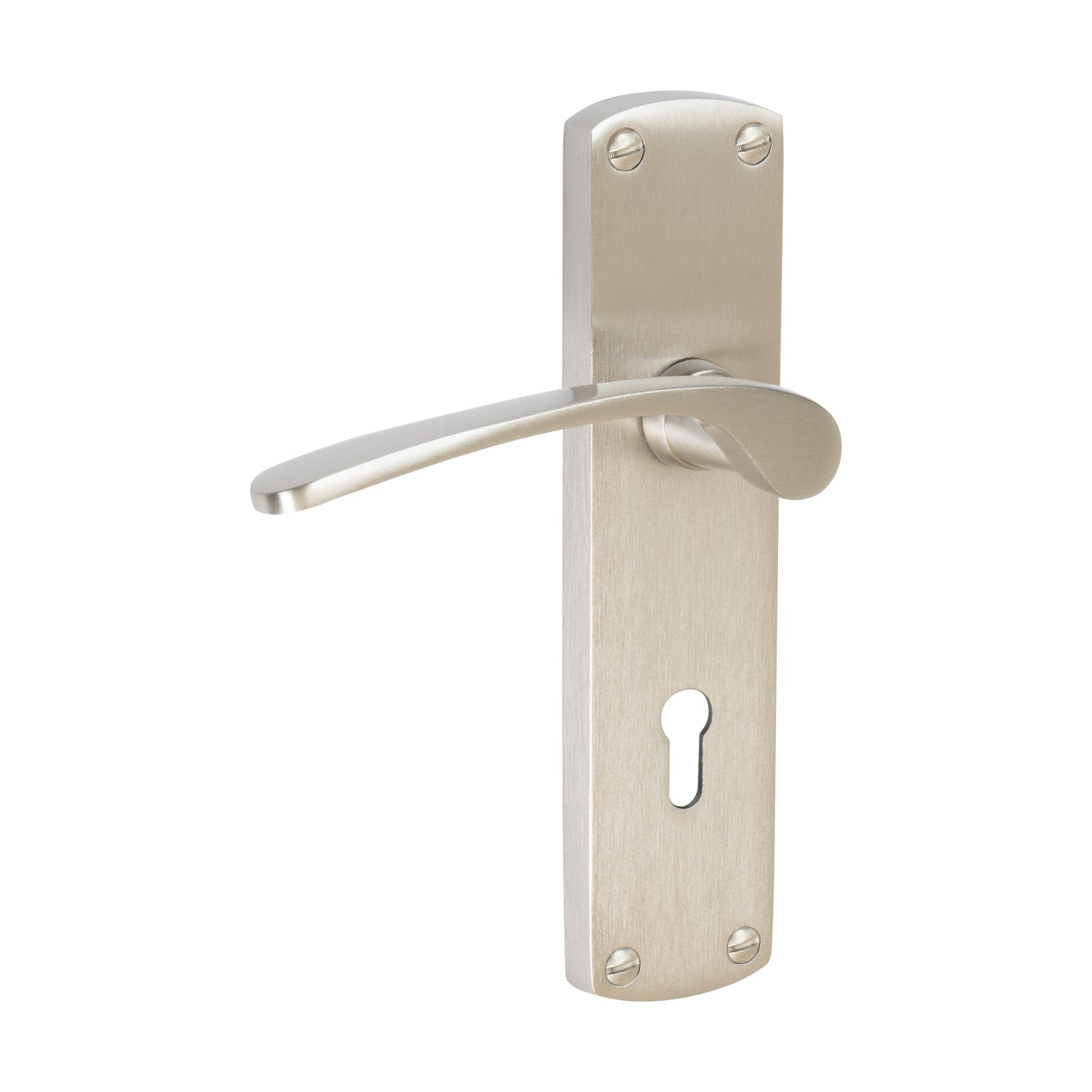 Diplomat Door Handles On Plate Lock Handle in Satin Nickel