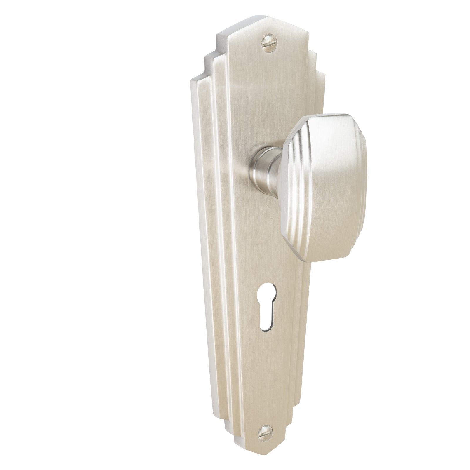 Charlston Door Handles On Plate Lock Handle in Satin Nickel