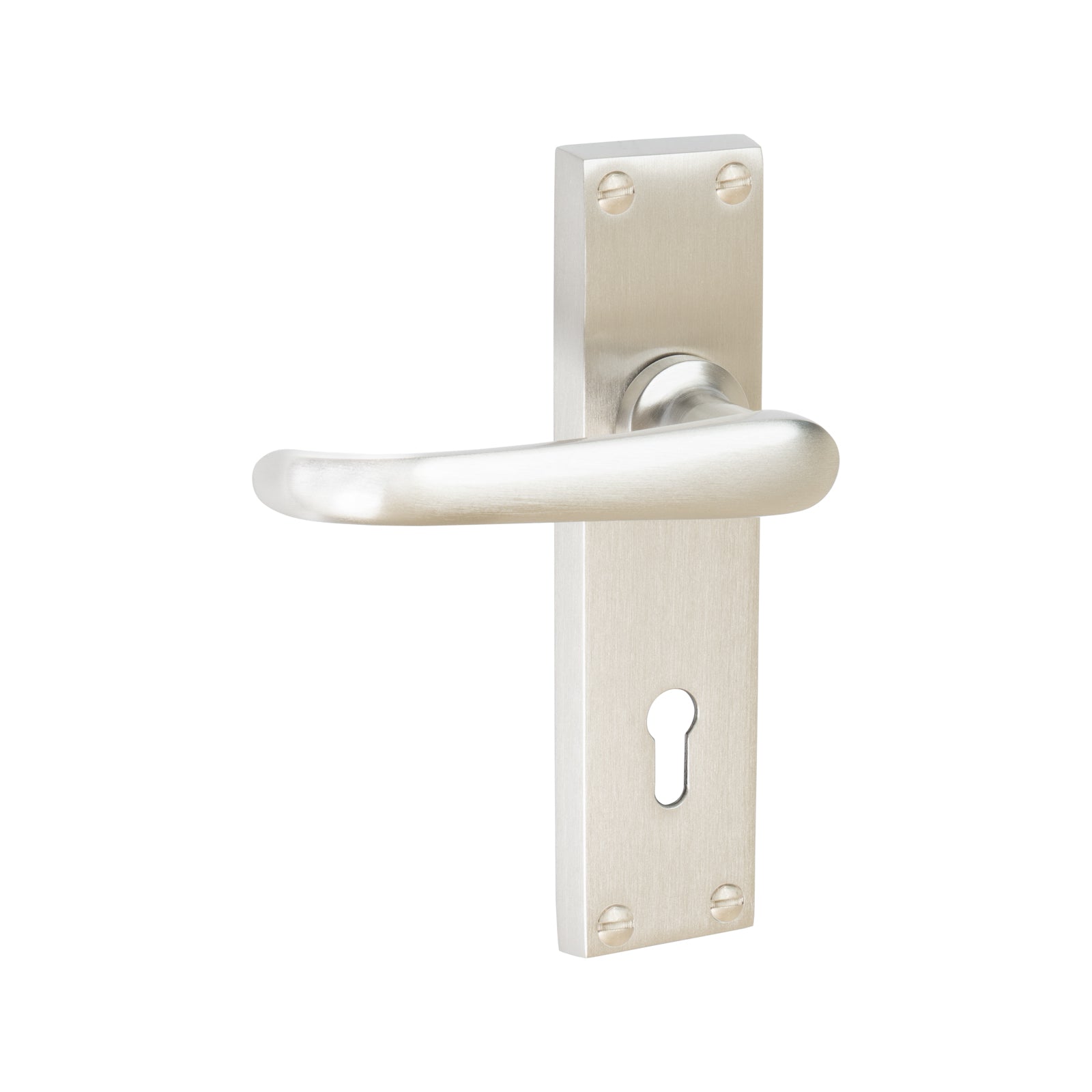 Windsor Door Handles On Plate Lock Handle in Satin Nickel