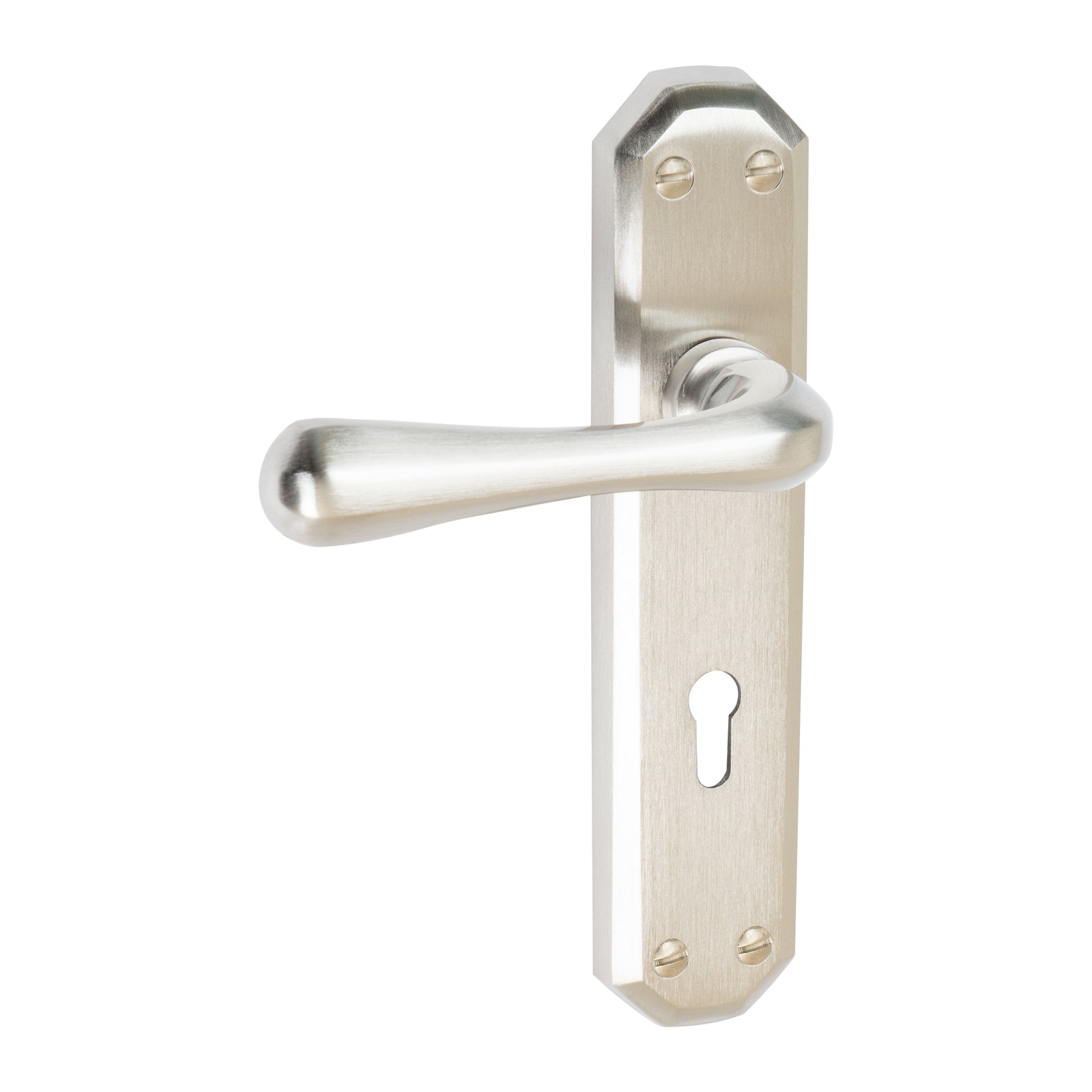 Charlbury Door Handles On Plate Lock Handle in Satin Nickel