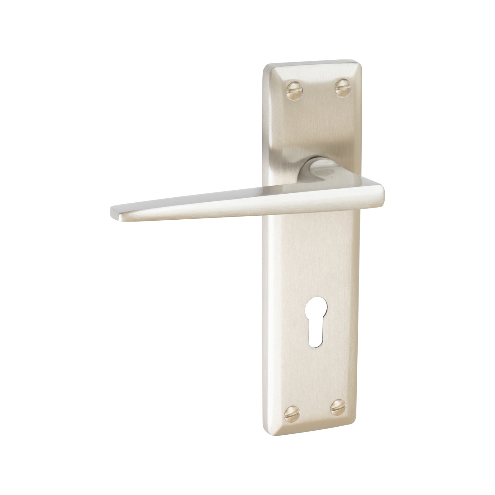 Kendal Door Handles On Plate Lock Handle in Satin Nickel