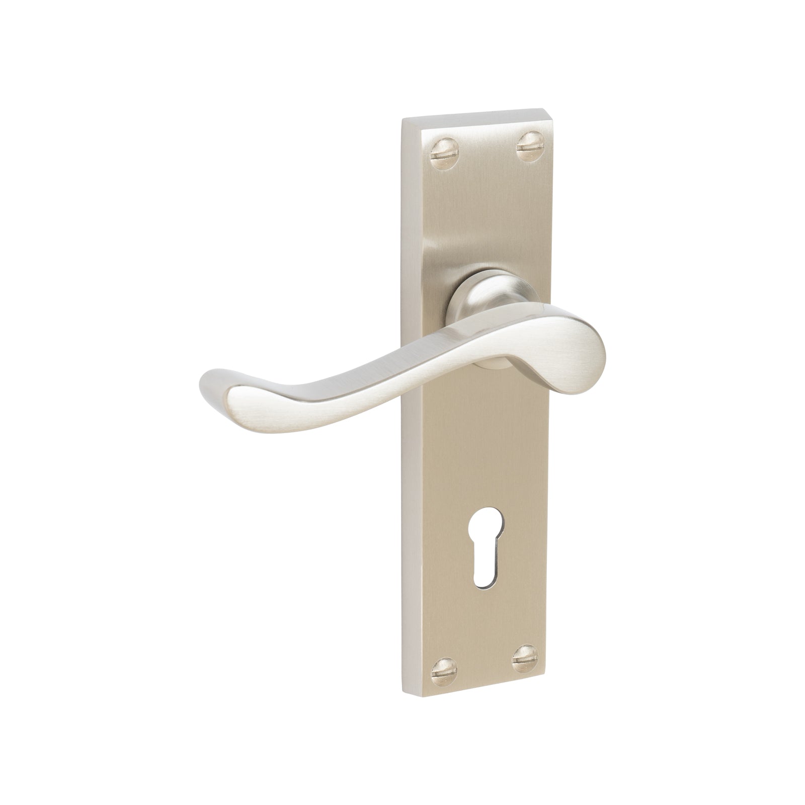 Bedford Door Handles On Plate Lock Handle in Satin Nickel