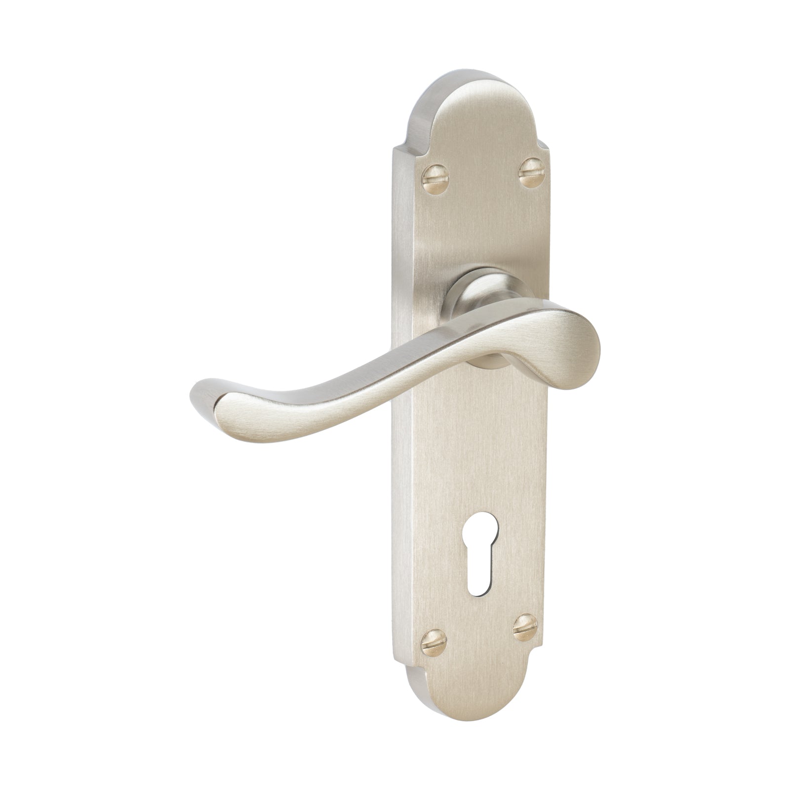 Savoy Door Handles On Plate Lock Handle in Satin Nickel