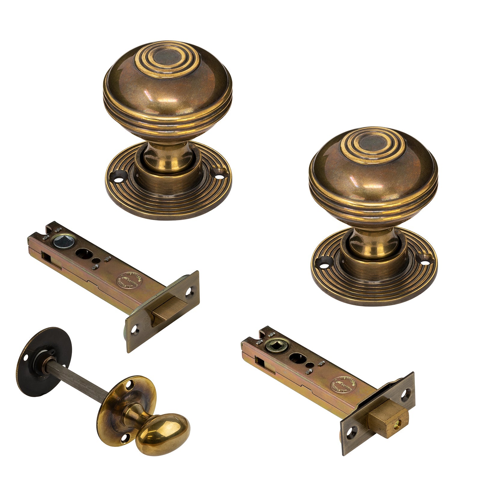 Round Brass Door Knobs 4 inch Bathroom Set