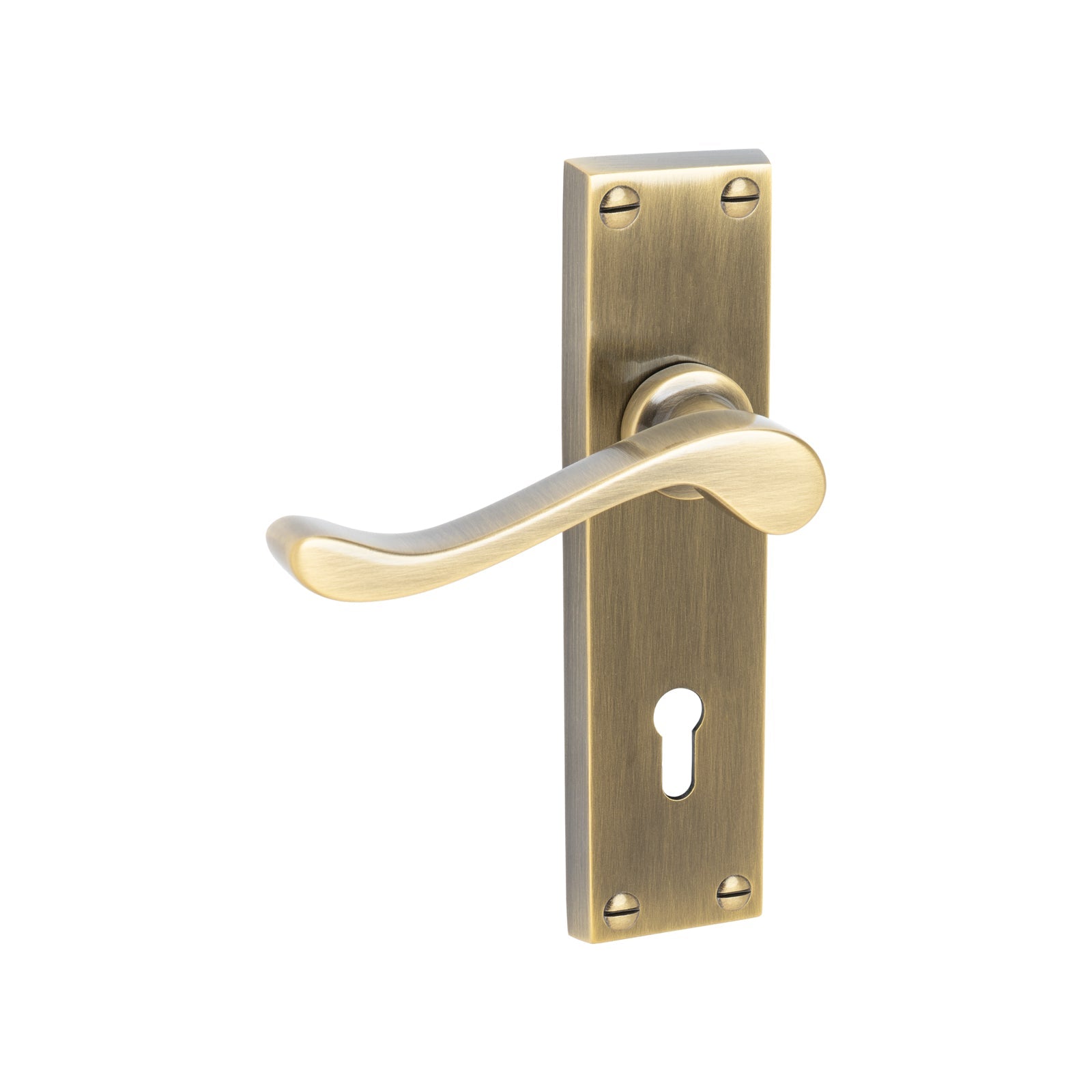 Bedford Door Handles On Plate Lock Handle in Aged Brass