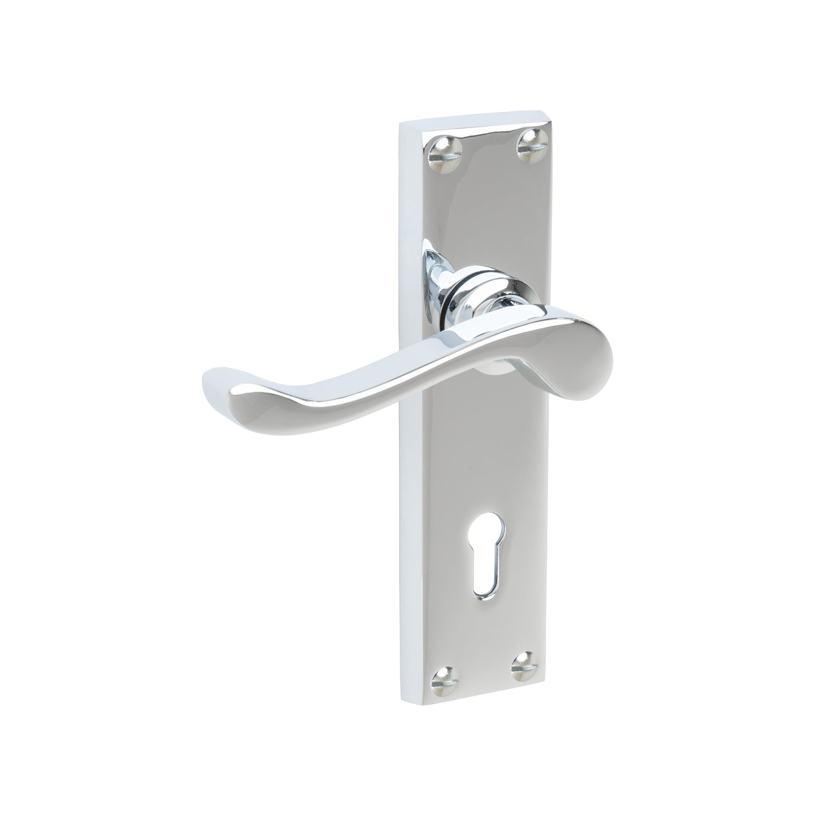 Bedford Door Handles On Plate Lock Handle in Polished Chrome