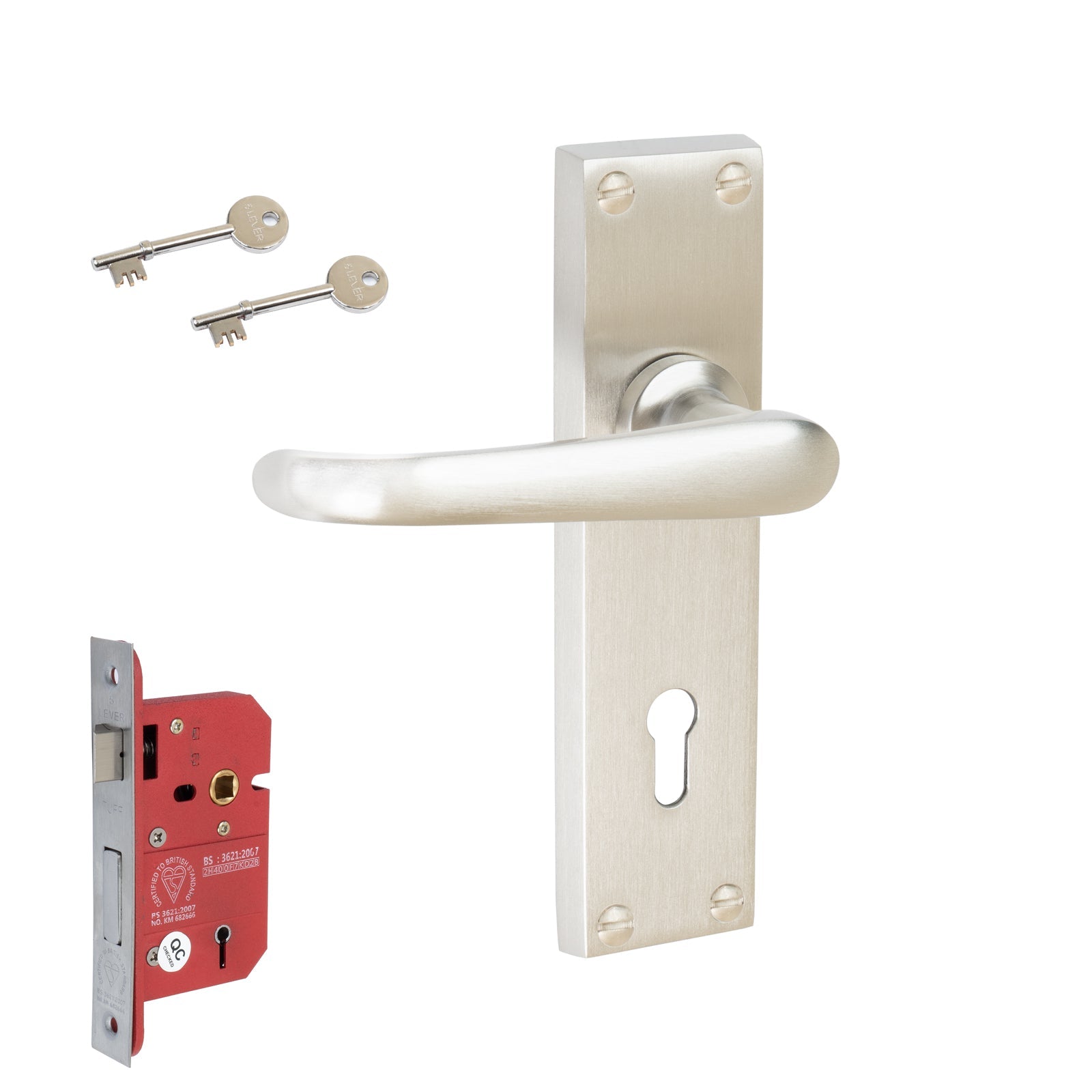 Windsor Door Handles On Plate 5 Lever Lock Handle Set in Satin Nickel