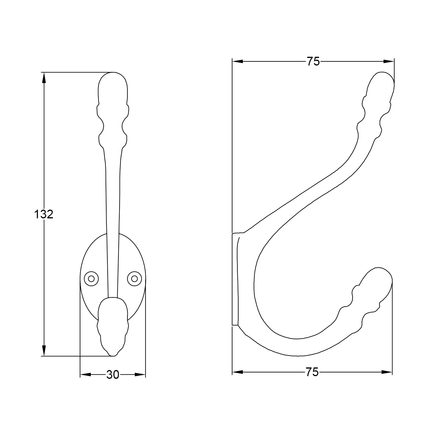 Drawing of Hammered Acorn Coat Hook SHOW