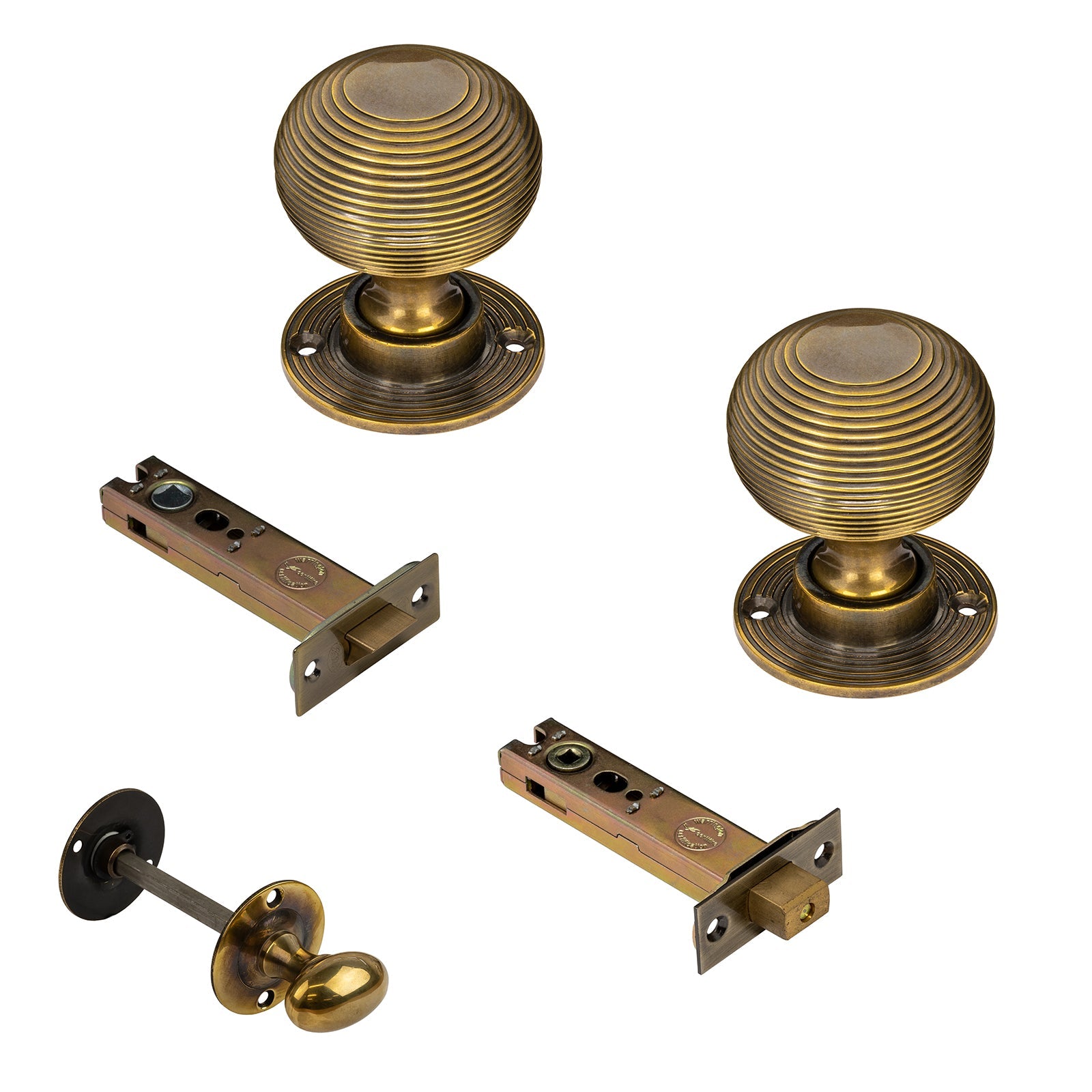 Oval Antique Brass Door Knobs 4 inch Bathroom set