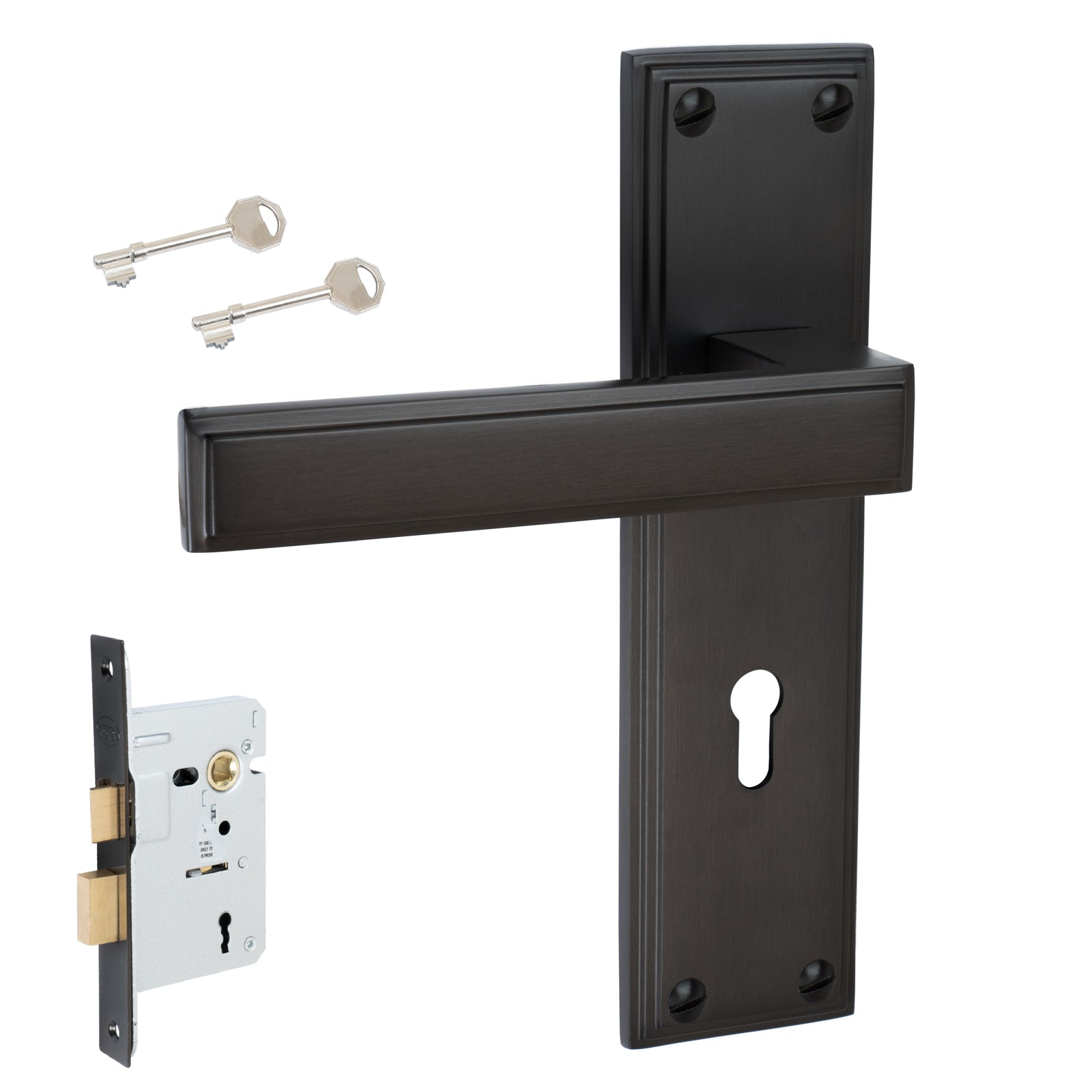 Atlantis Door Handles On Plate Lock Handle Set in Matt Bronze