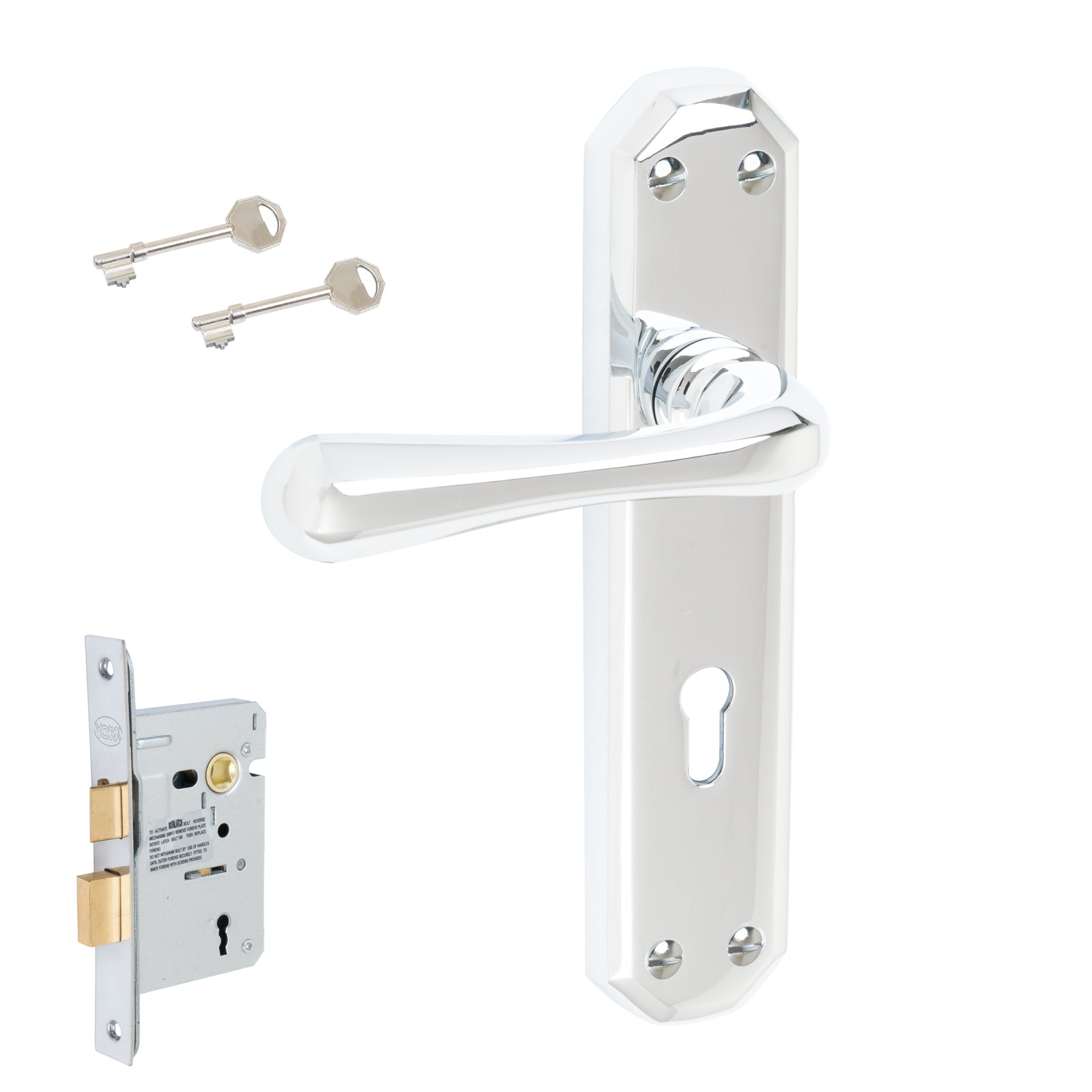 Charlbury Door Handles On Plate Lock Handle Set in Polished Chrome