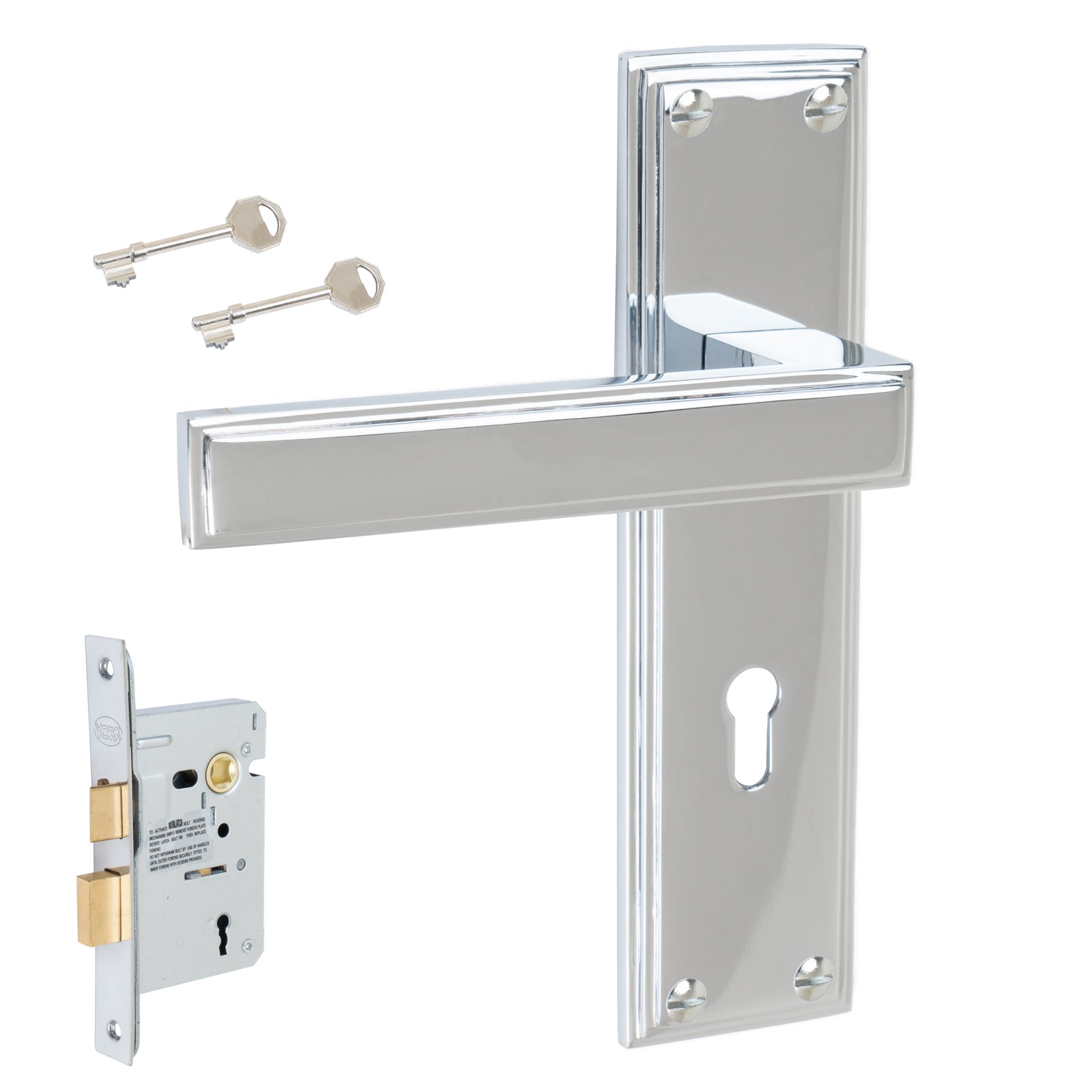 Atlantis Door Handles On Plate Lock Handle Set in Polished Chrome