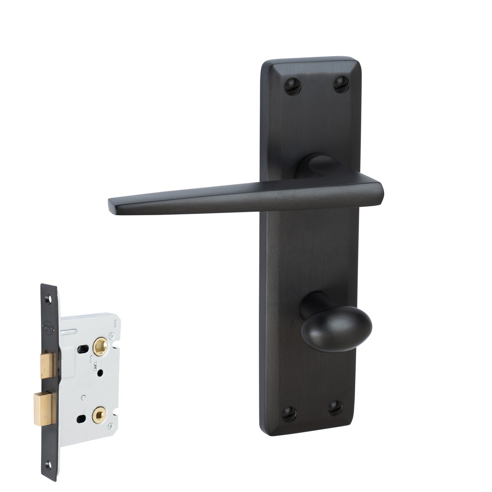 Kendal Door Handles On Plate Lock Handle Set in Matt Bronze