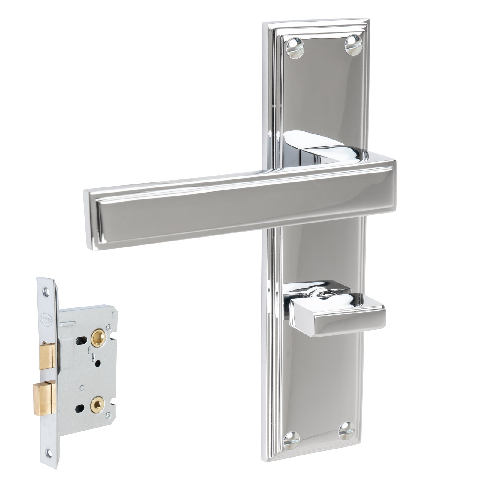 Atlantis Door Handles On Plate Bathroom Handle Set in Polished Chrome