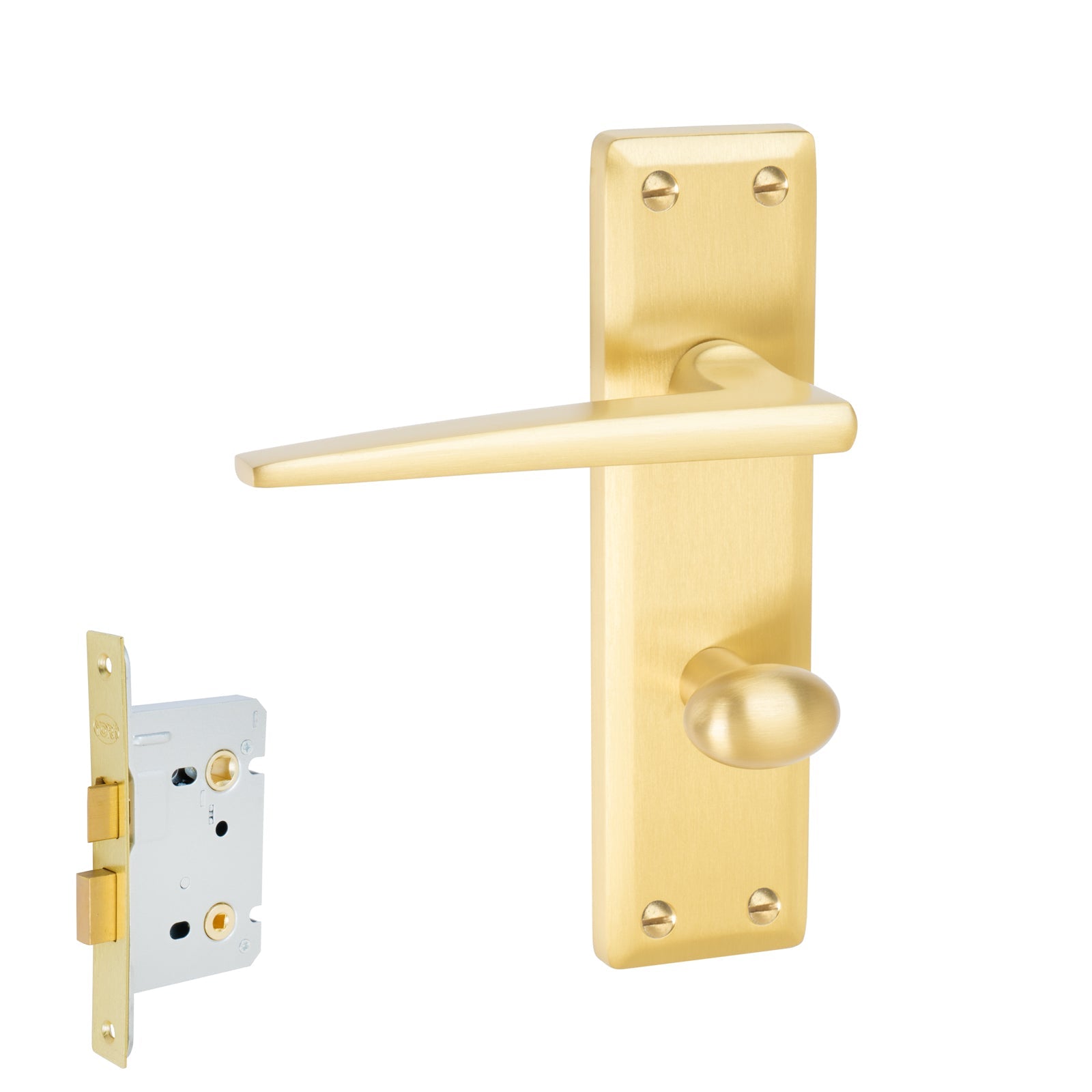 Kendal Door Handles On Plate Bathroom Handle Set in Satin Brass