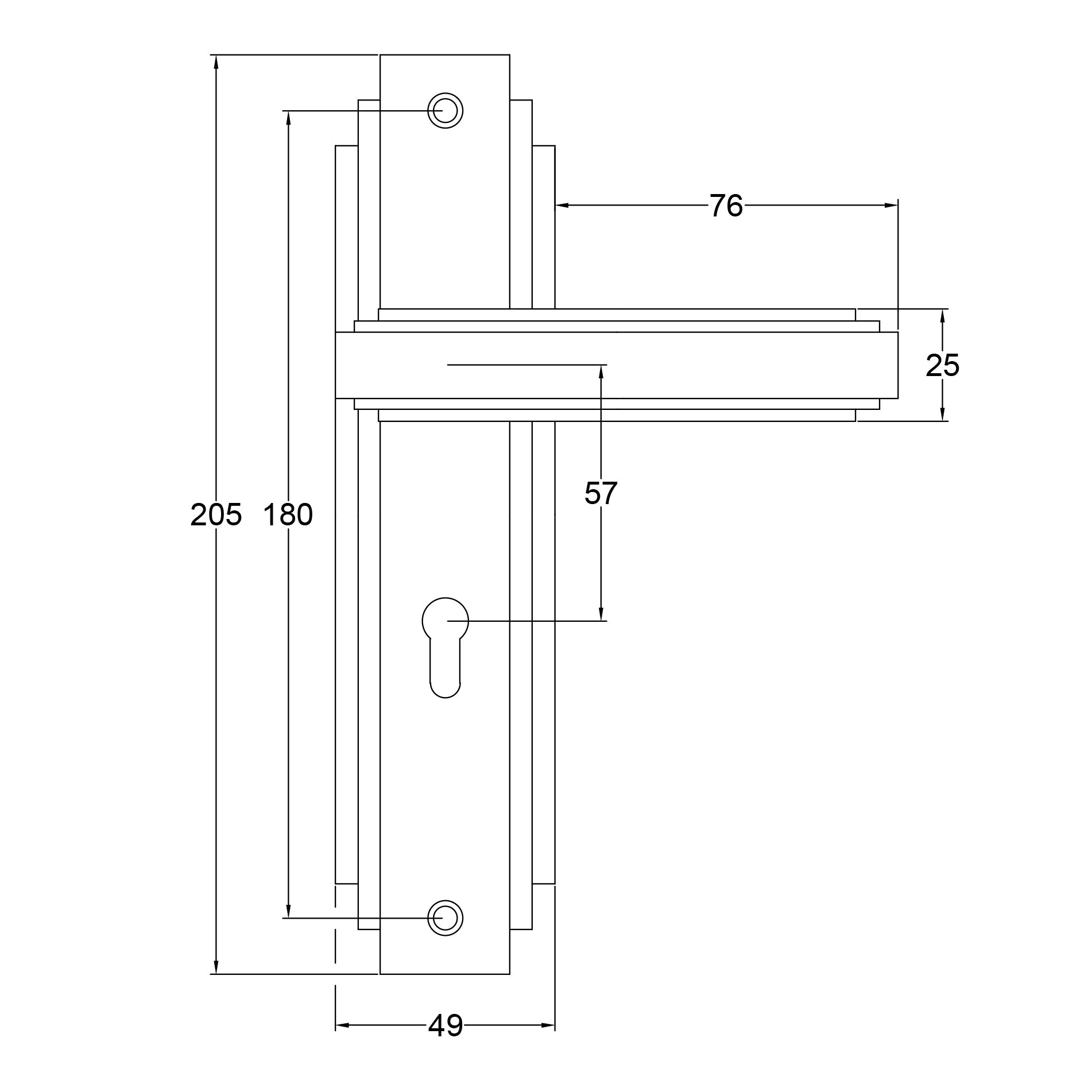 Astoria Door Handles On Backplate Dimension Drawing SHOW