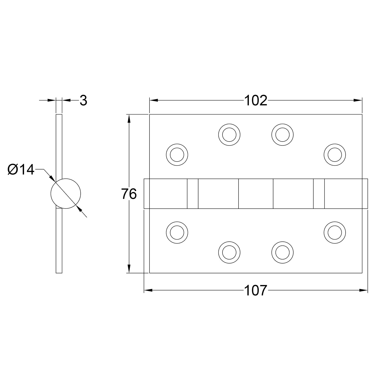 Dimensions of Butt Hinge SHOW