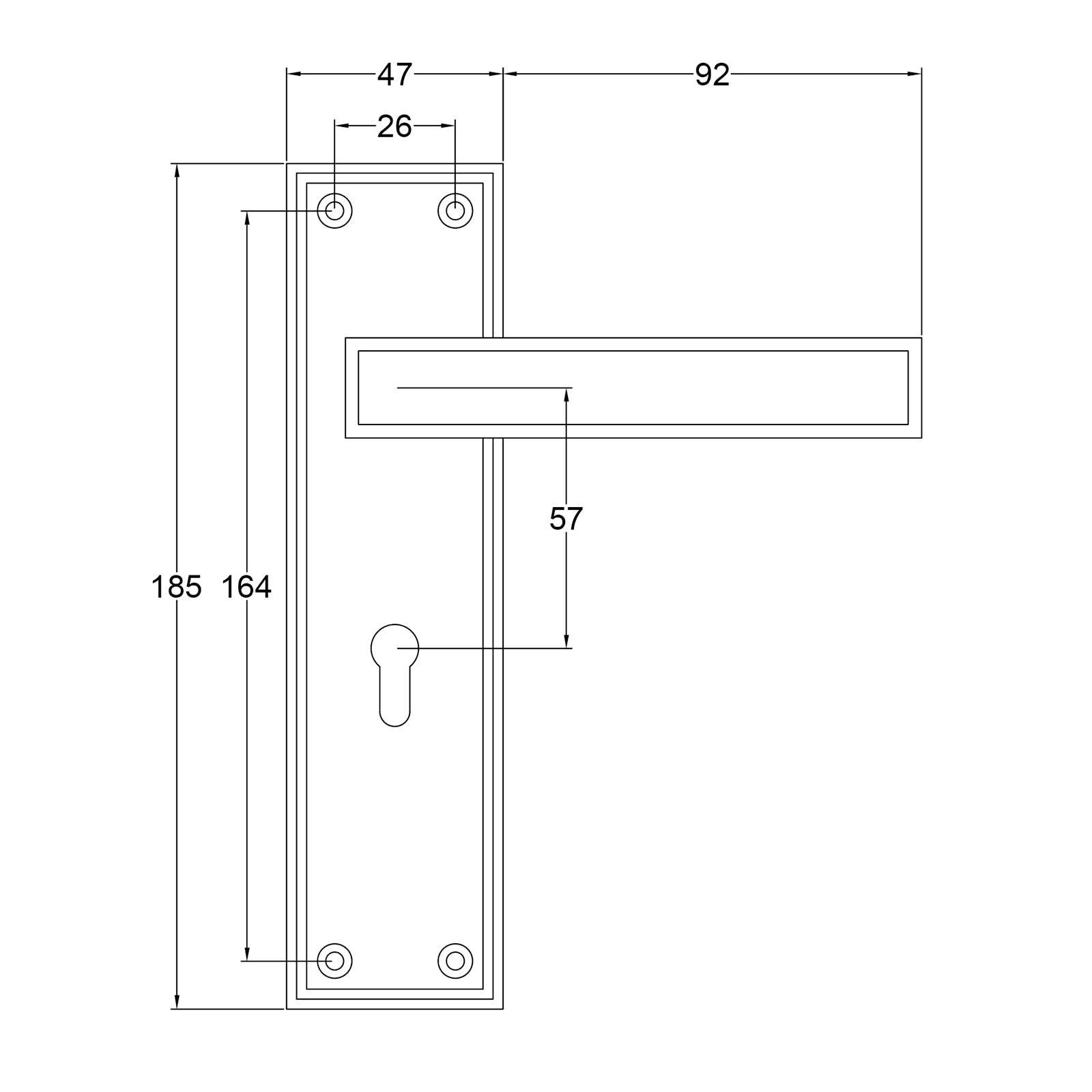 Atlantis Door Handles On Back Plate Dimension Drawing SHOW