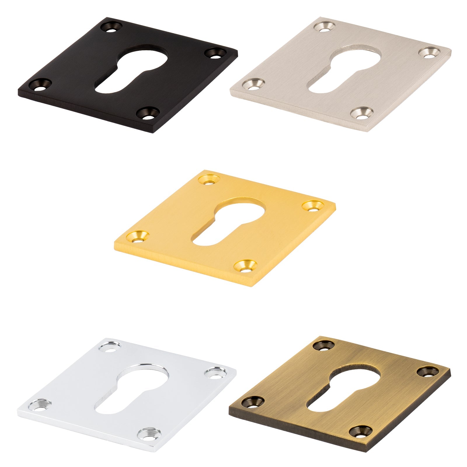 Square Brass Escutcheon Euro Low Profile, screw on keyhole plate SHOW