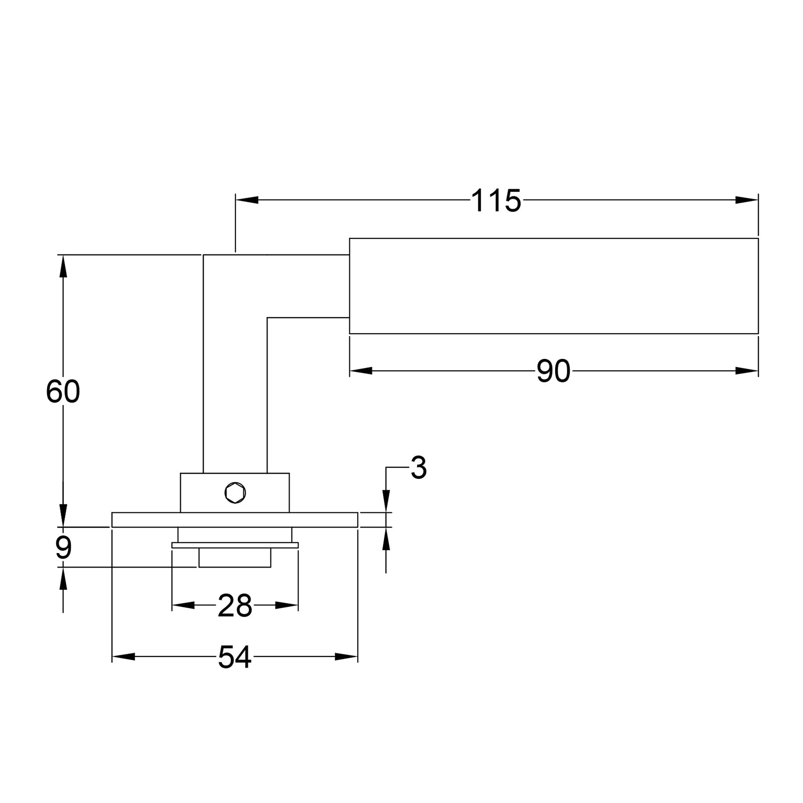 Bauhaus Low Profile Square Rose Handles Dimension Drawing SHOW