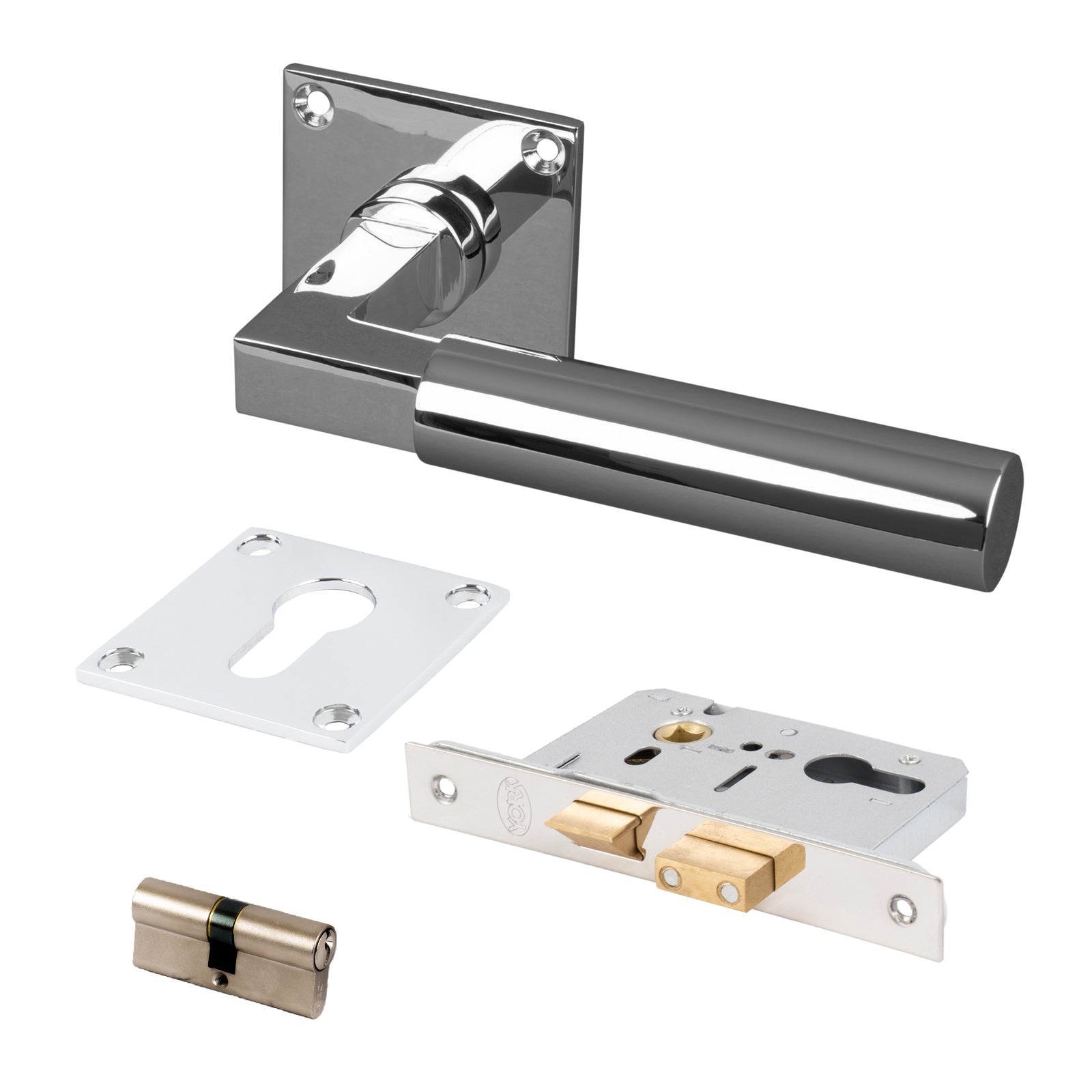 chrome lever on rose low profile euro lock set