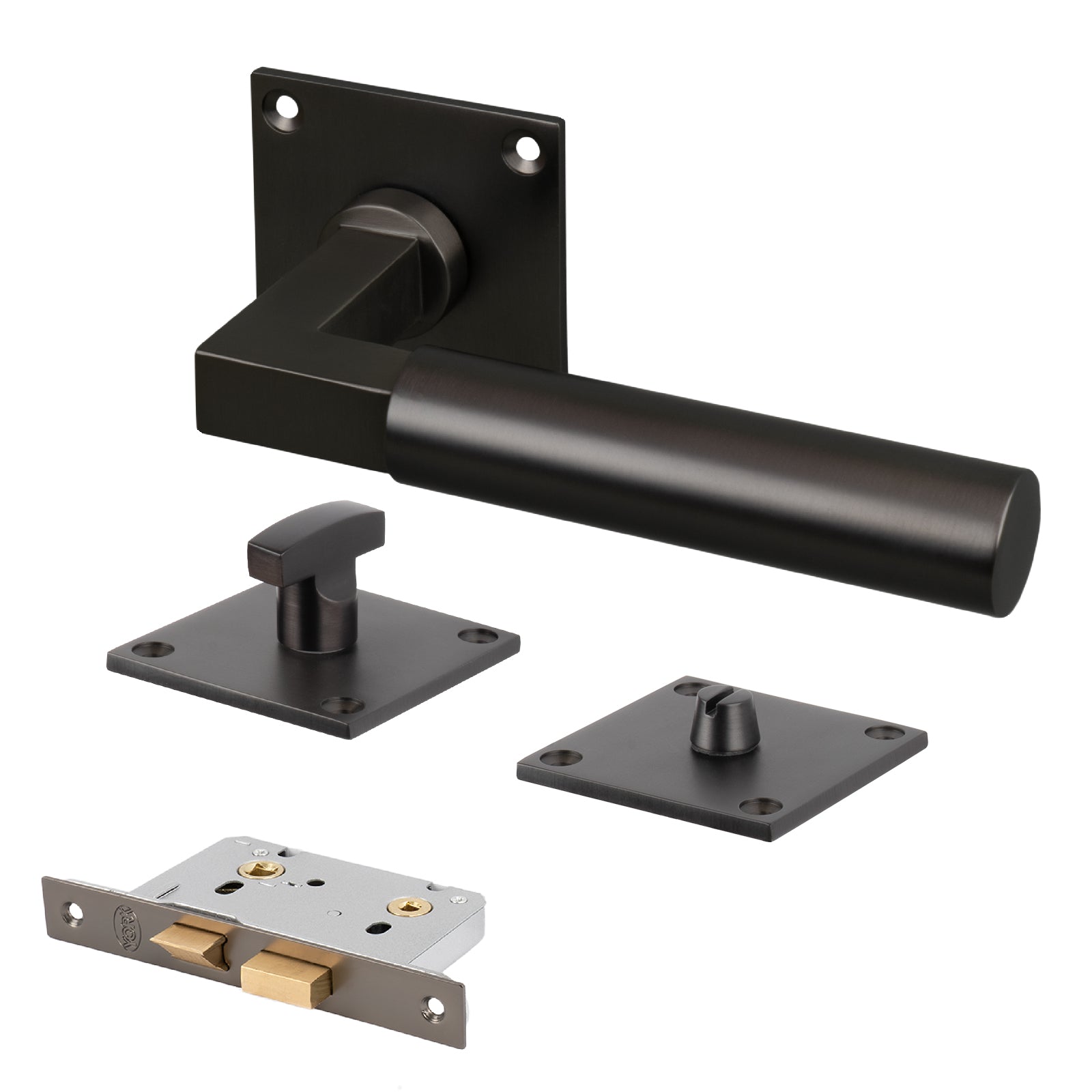 bronze low profile lever on rose bathroom door set