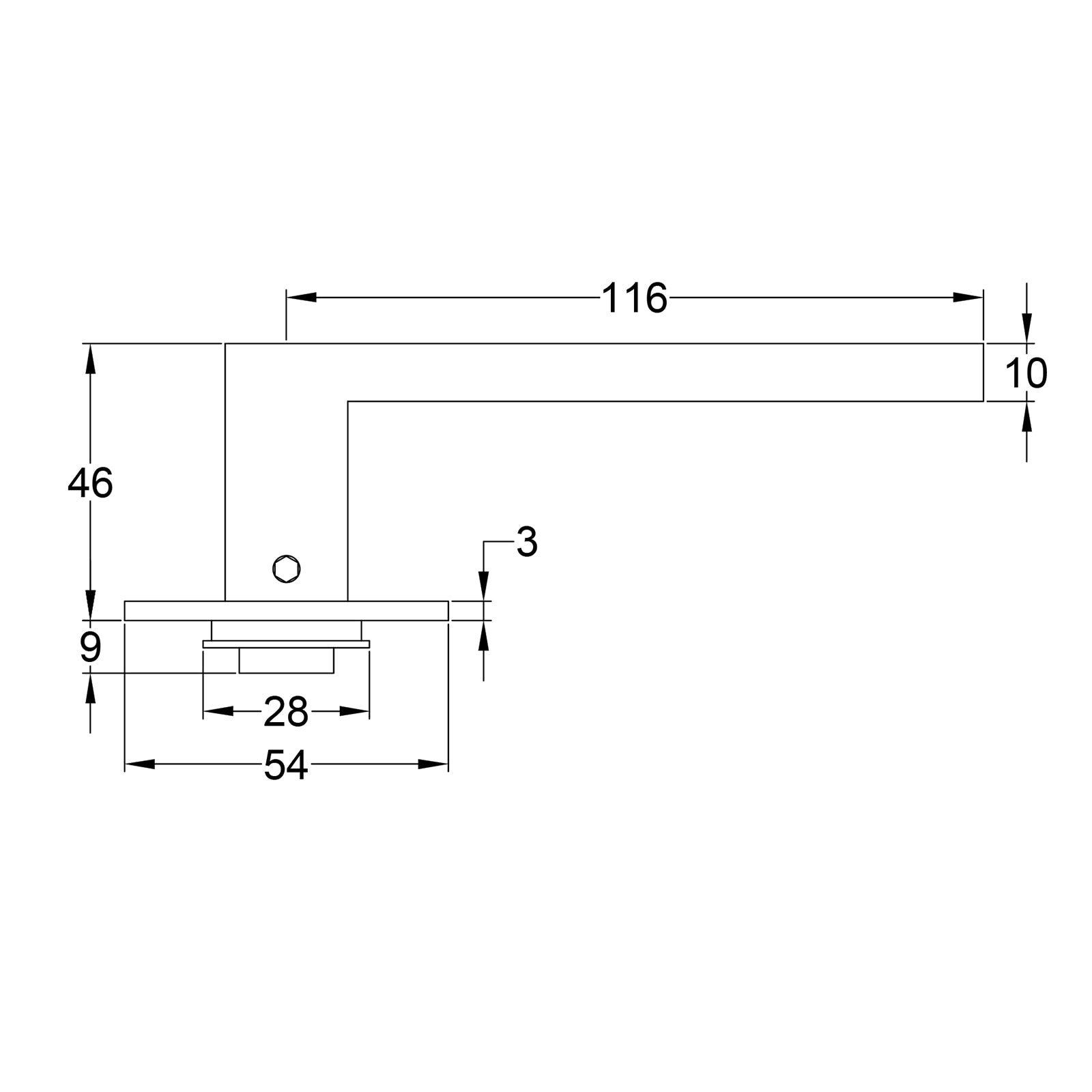 Delta square rose door handles - low profile dimension drawing SHOW