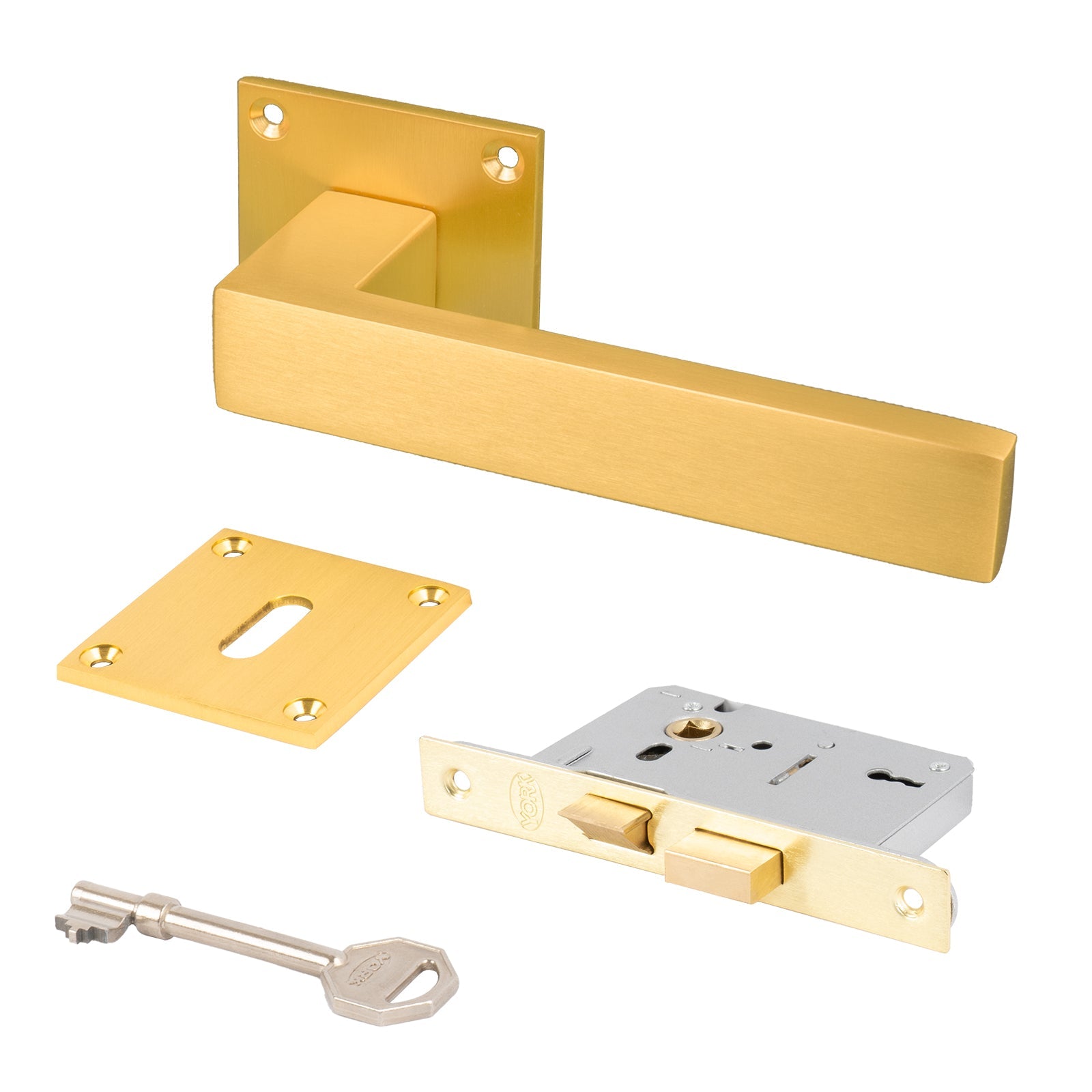 satin brass Delta handles low profile plate 3 lever lock set