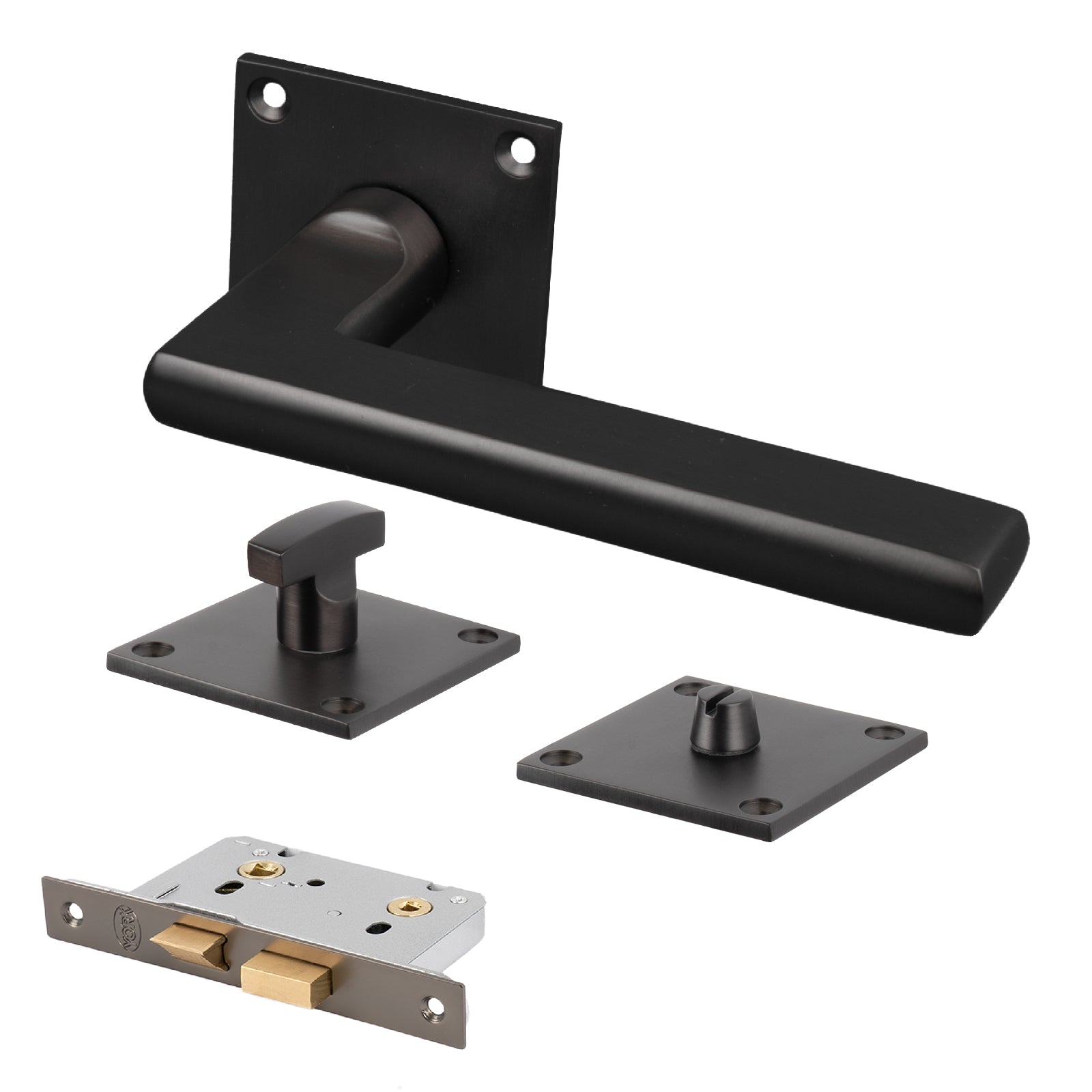 SHOW Trident Square Rose Door Handles Bathroom Set with Matt Bronze finish