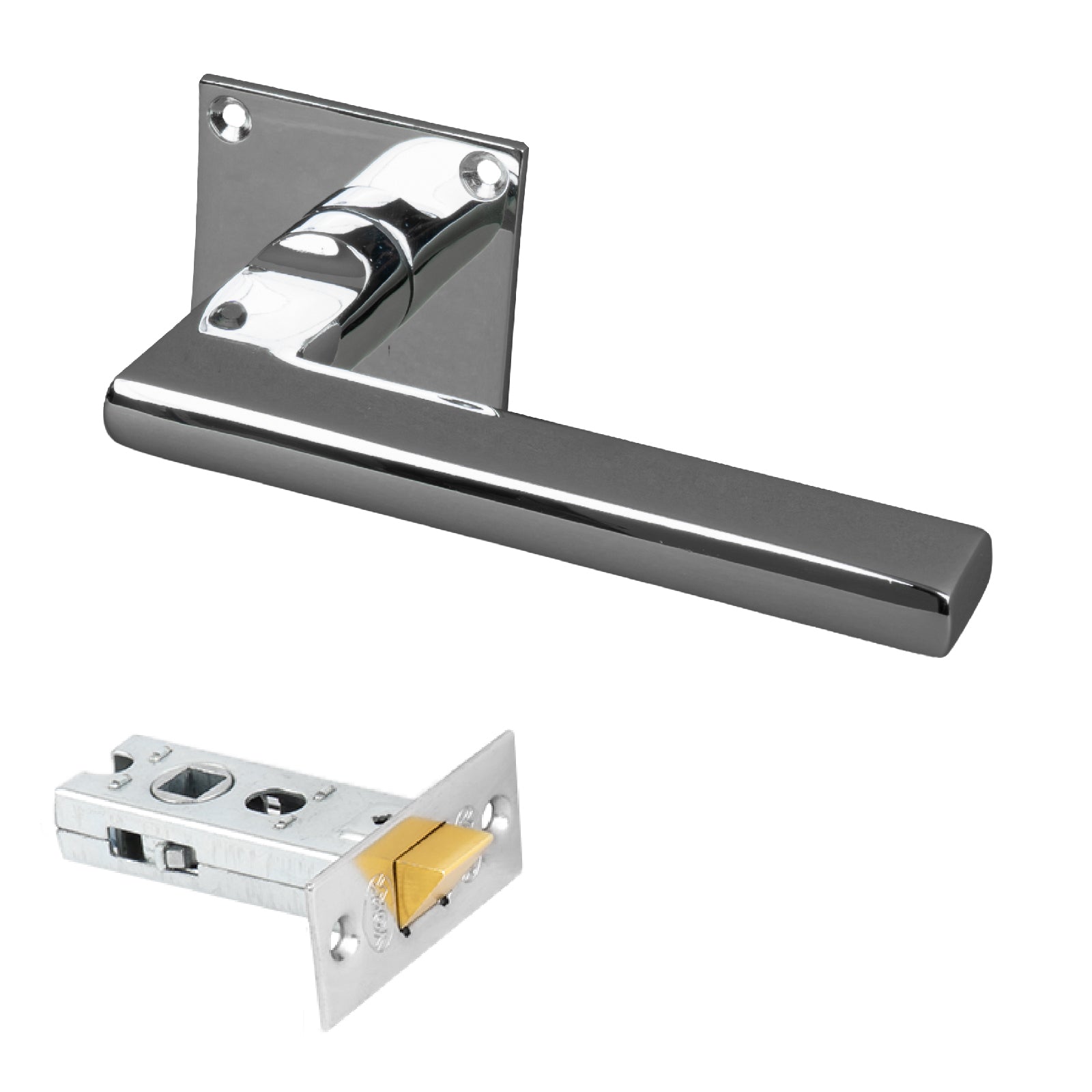 SHOW Trident Square Rose Door Handles Tubular Latch Set with Polished Chrome finish