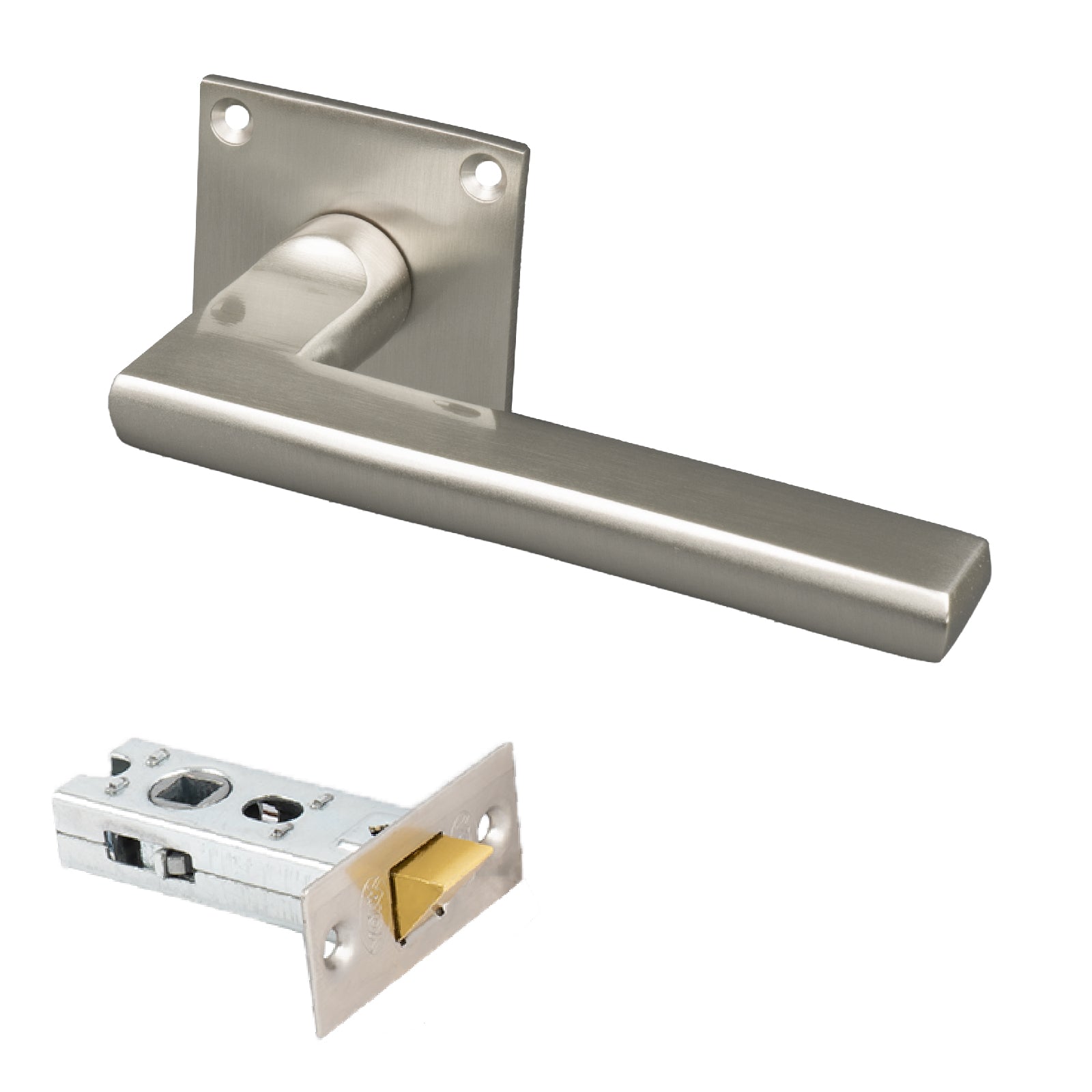 SHOW Trident Square Rose Door Handles Tubular Latch Set with Satin Nickel finish