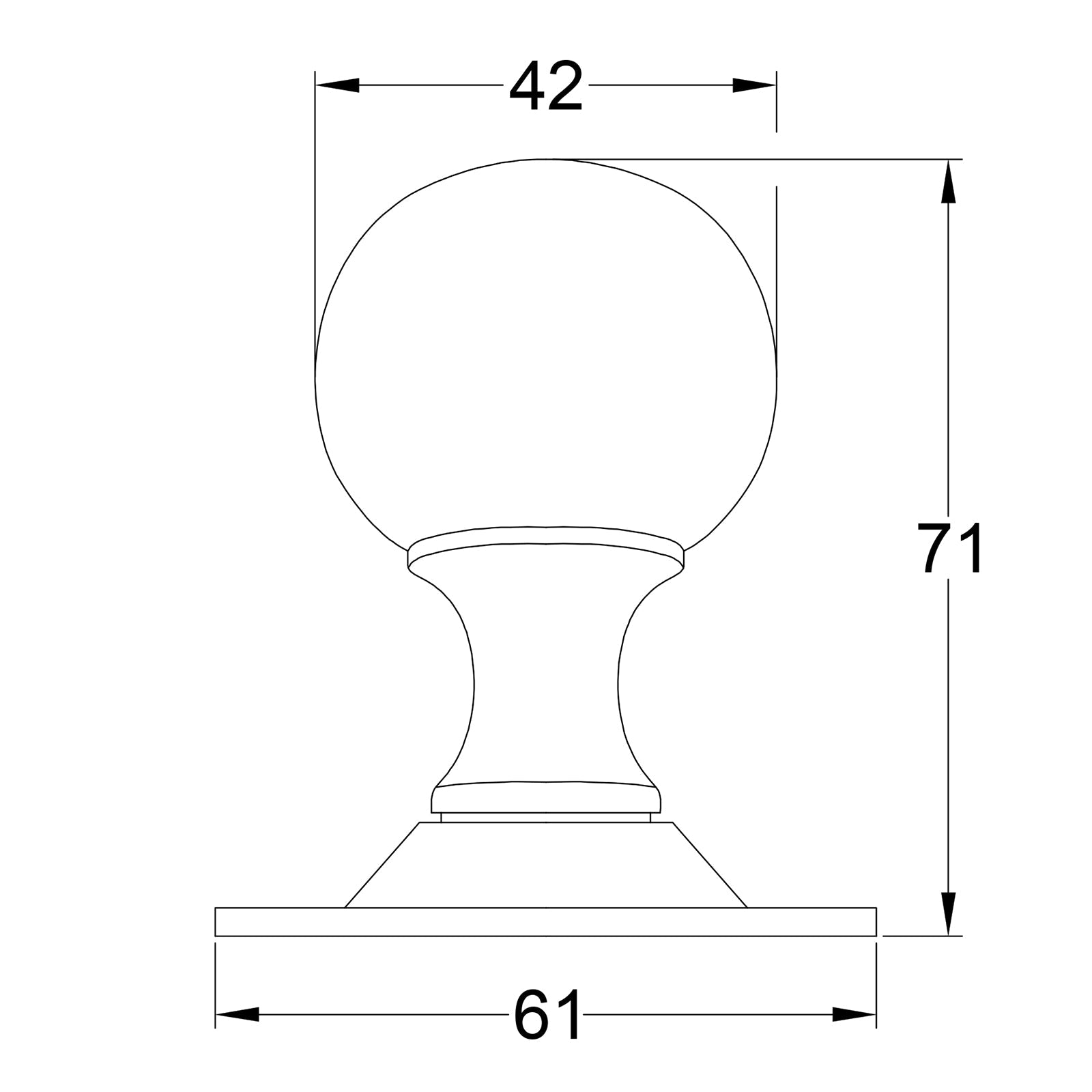 Dimension drawing for round brass door knob SHOW