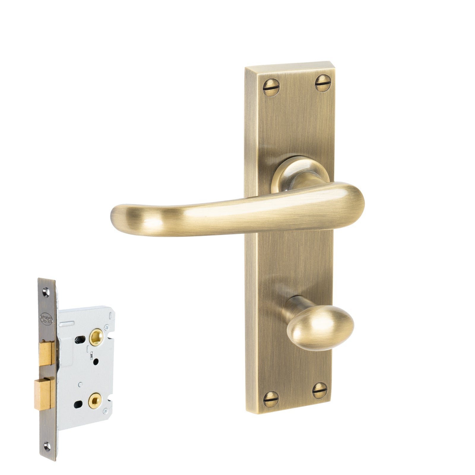 Windsor Door Handles On Plate Lock Handle Set in Aged Brass