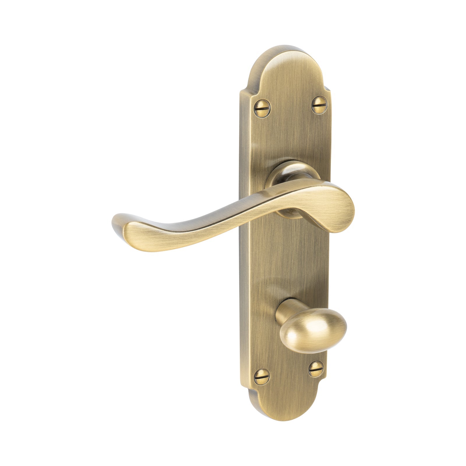 Savoy Door Handles On Plate Bathroom Handle in Aged Brass