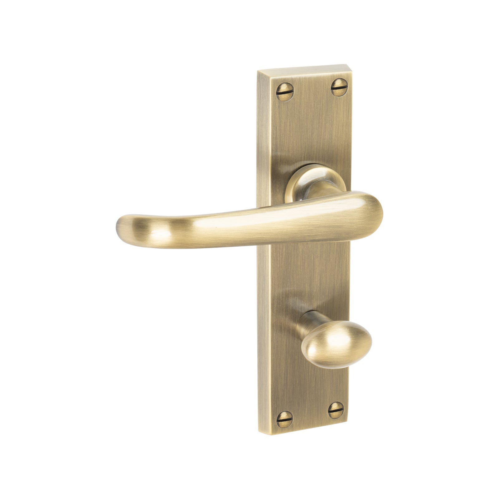 Windsor Door Handles On Plate Bathroom Handle in Aged Brass