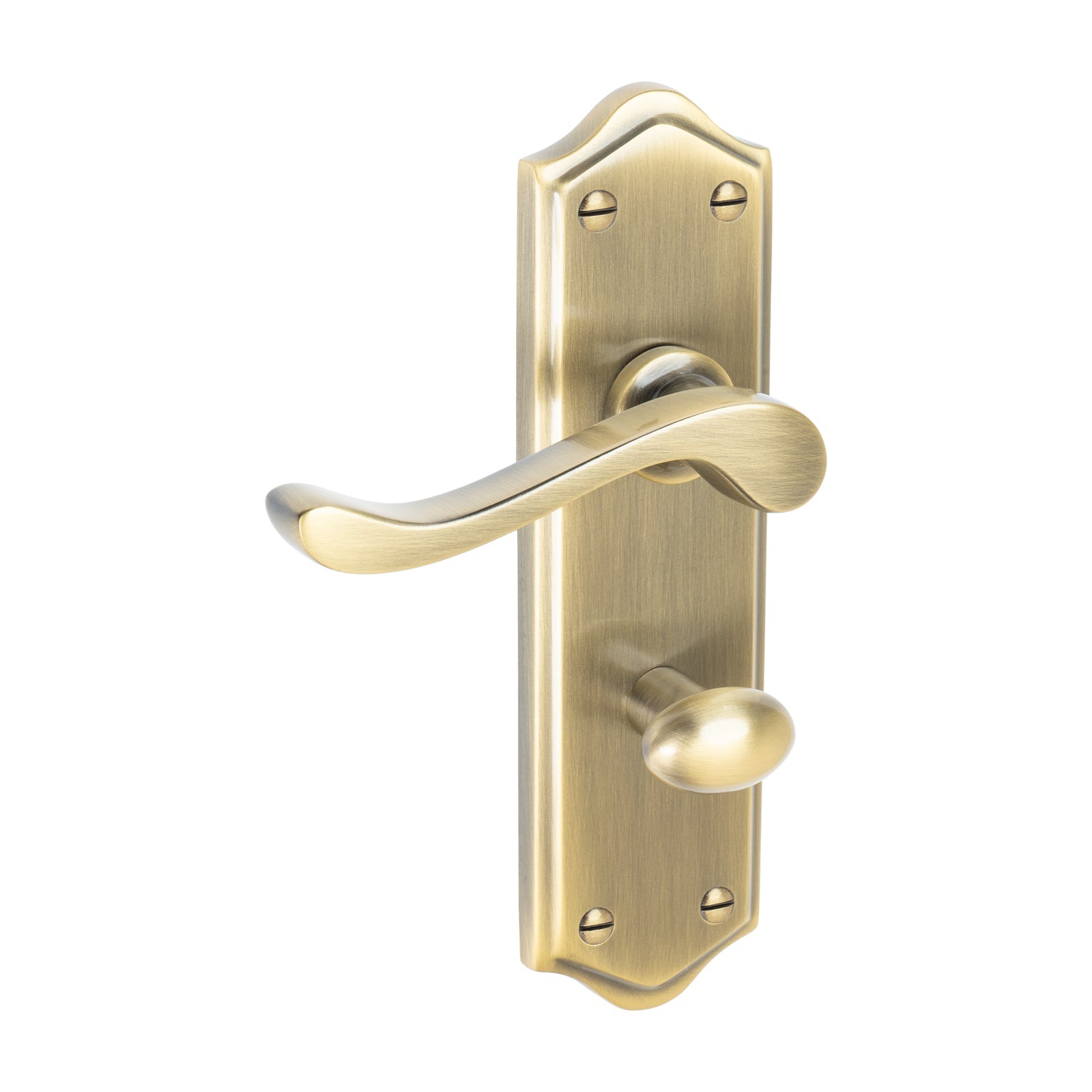 Buckingham Door Handles On Plate Bathroom Handle in Aged Brass