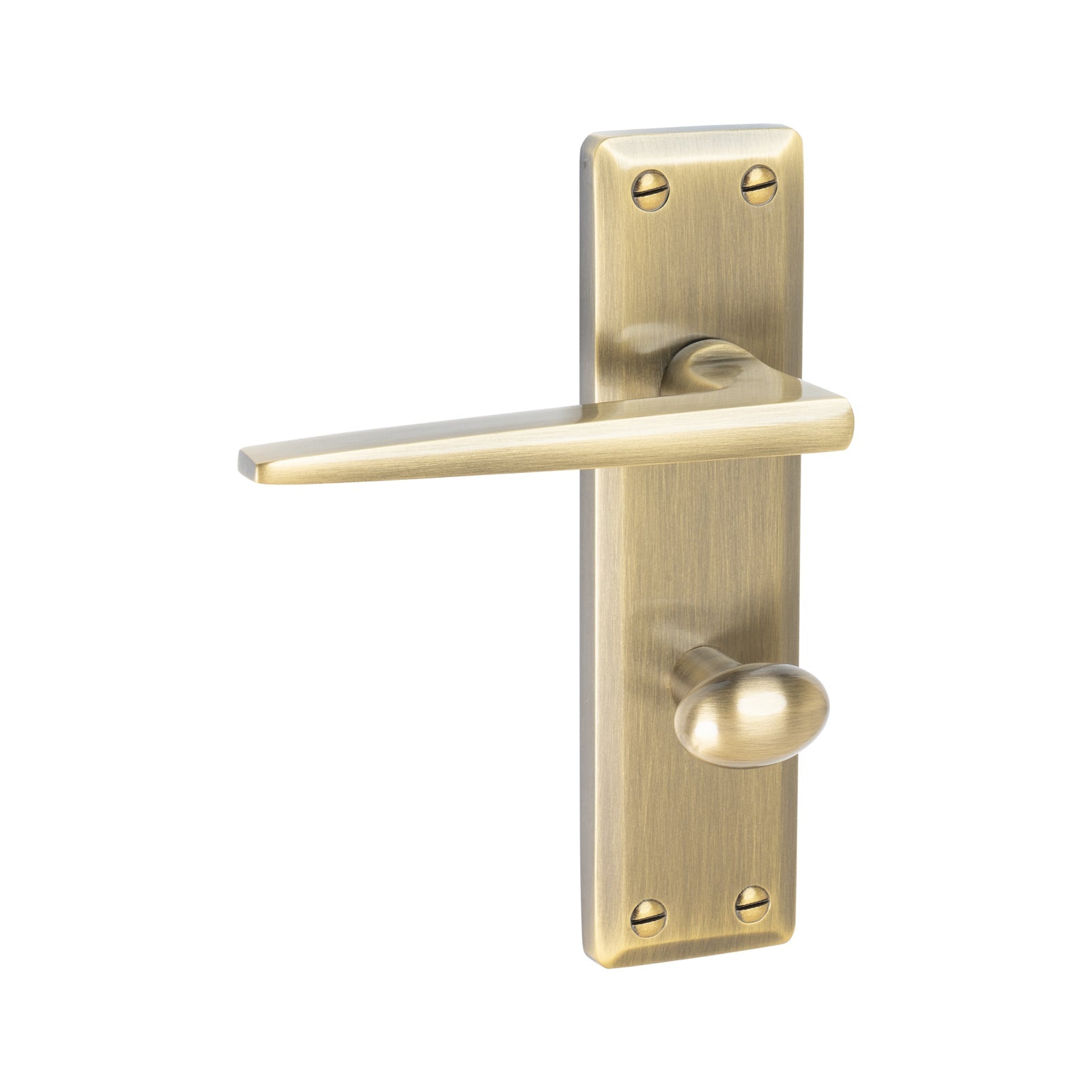 Kendal Door Handles On Plate Bathroom Handle in Aged Brass