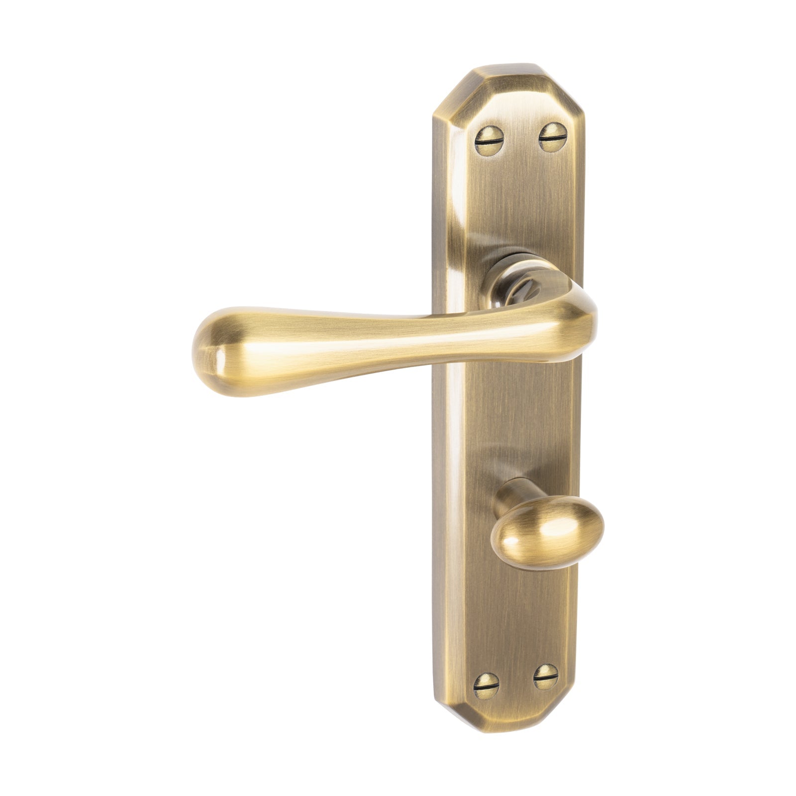 Charlbury Door Handles On Plate Bathroom Handle in Aged Brass