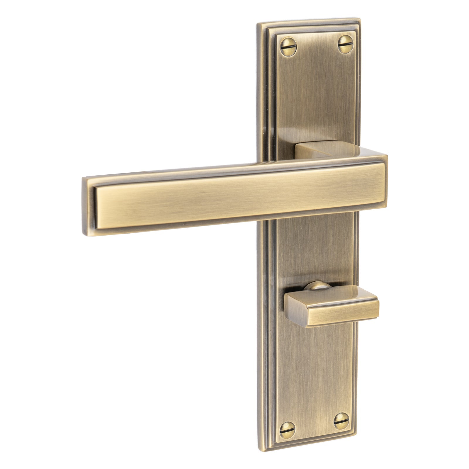 Atlantis Door Handles On Plate Bathroom Handle in Aged Brass