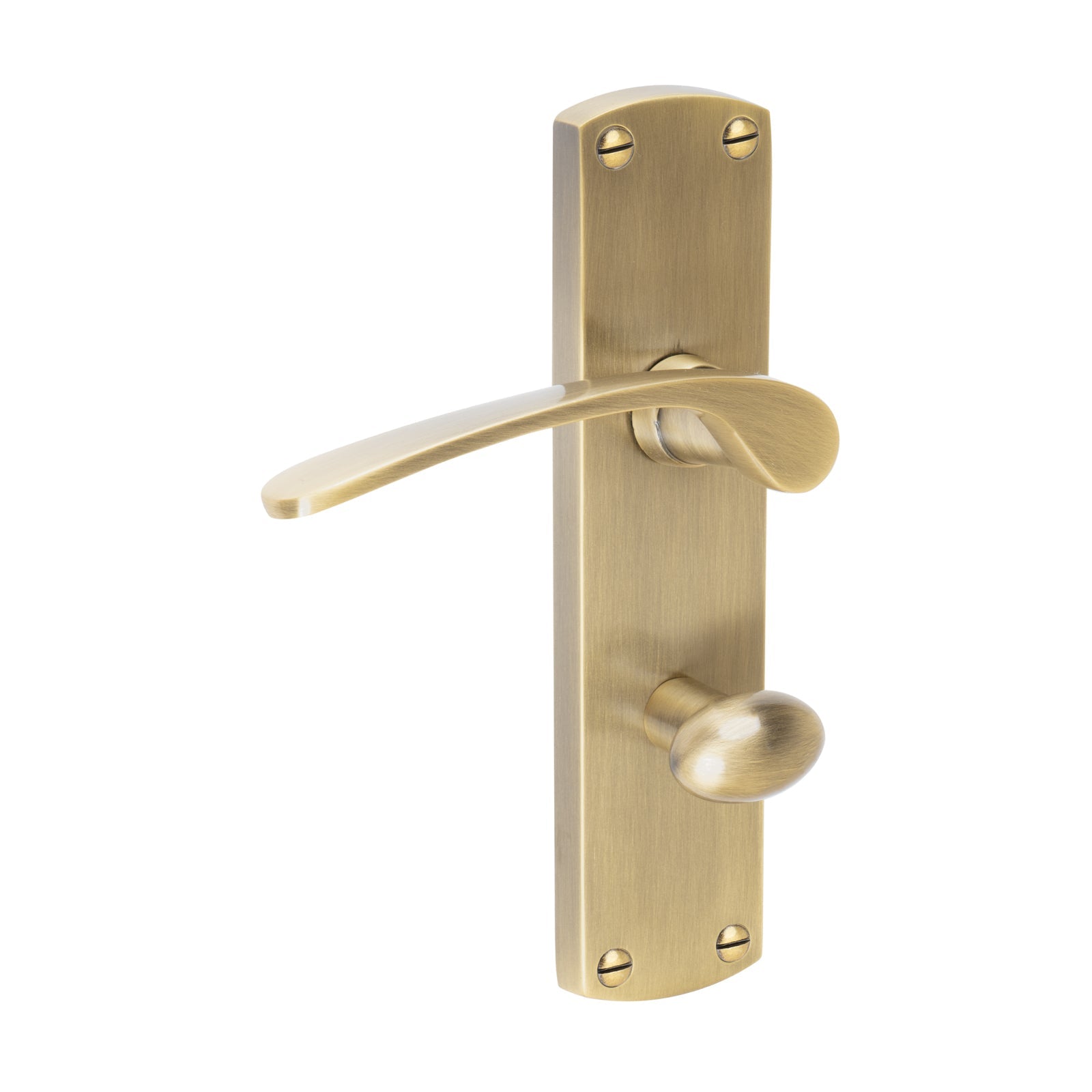 Diplomat Door Handles On Plate Bathroom Handle in Aged Brass