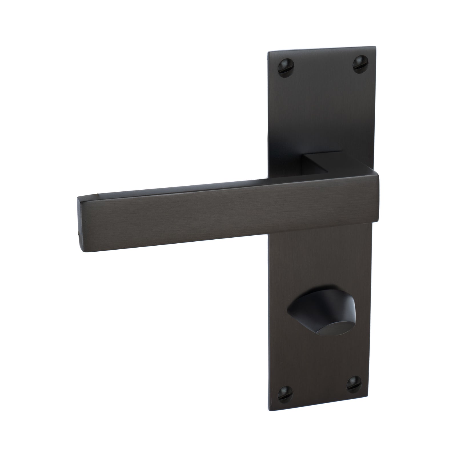 Metro Door Handles On Plate Bathroom Handle in Matt Bronze 