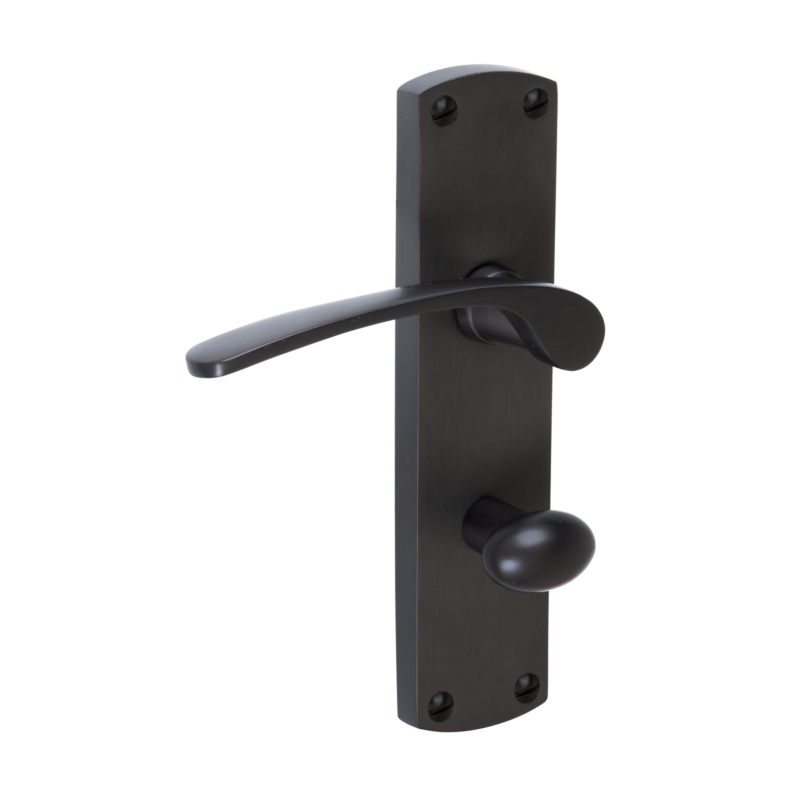 Diplomat Door Handles On Plate Bathroom Handle in Matt Bronze