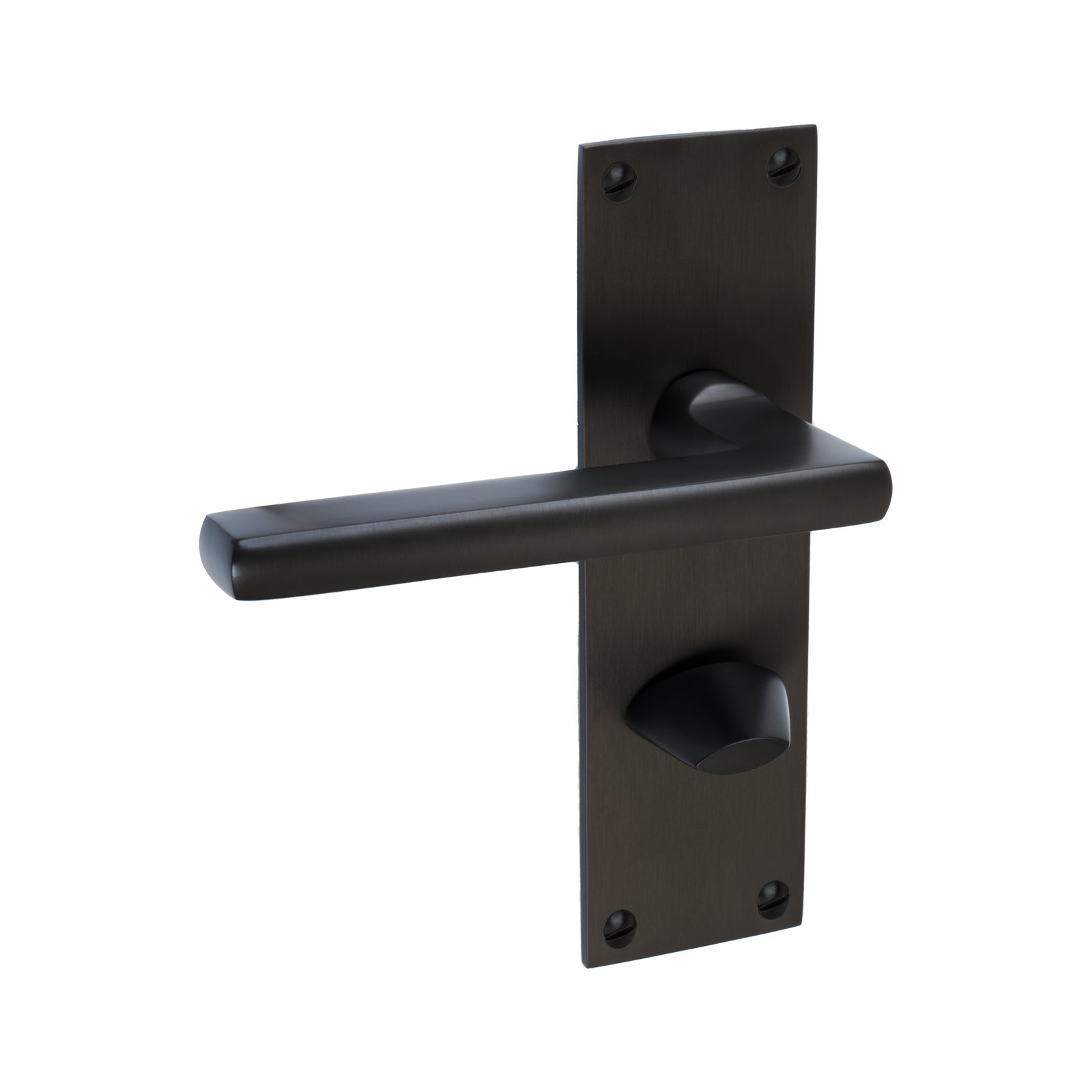 Trident Door Handles On Plate Bathroom Handle in Matt Bronze