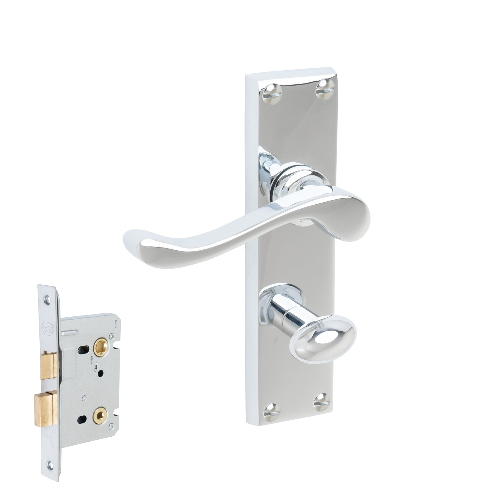 Bedford Door Handles On Plate Bathroom Handle Set in Polished Chrome