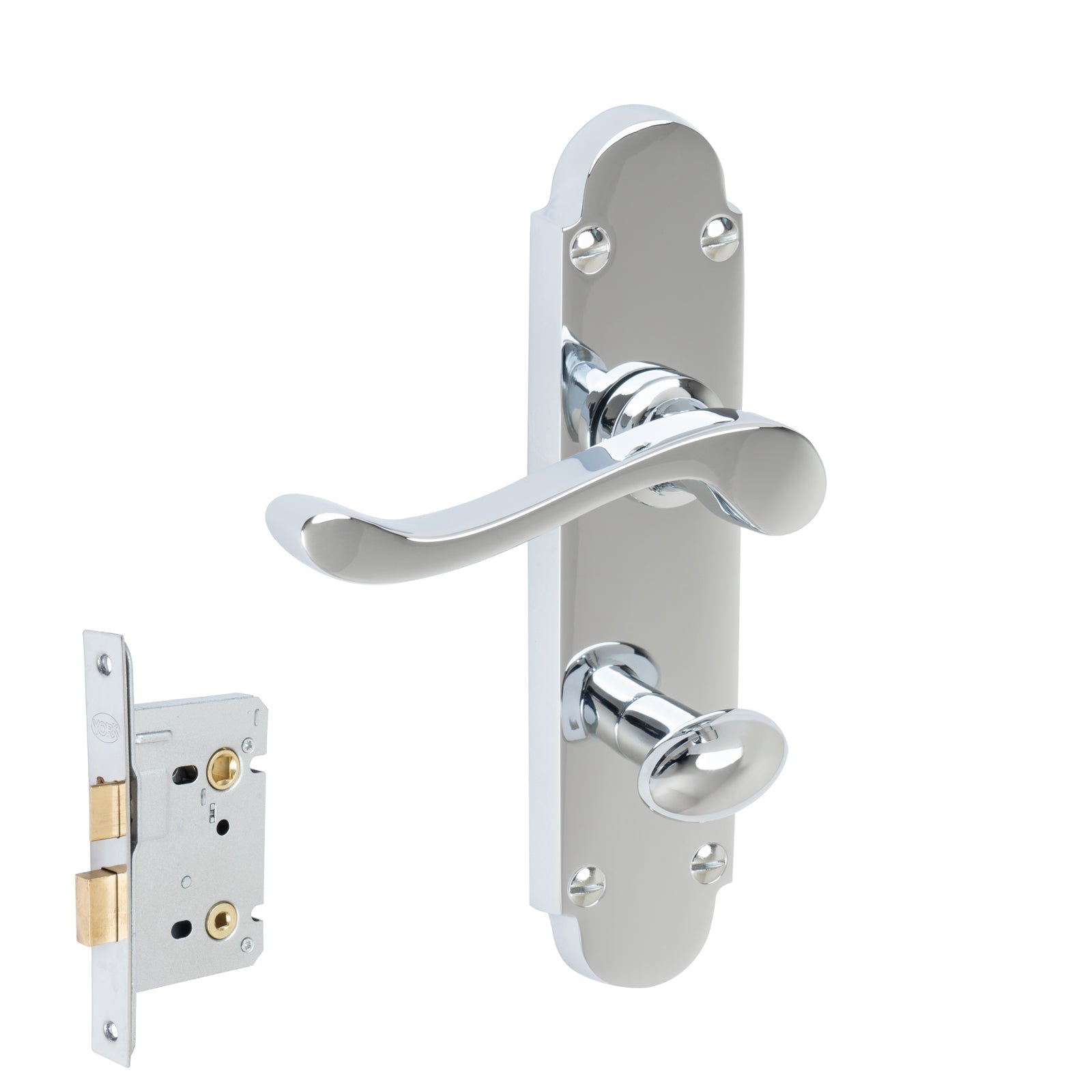 Savoy Door Handles On Plate Bathroom Handle Set in Polished Chrome