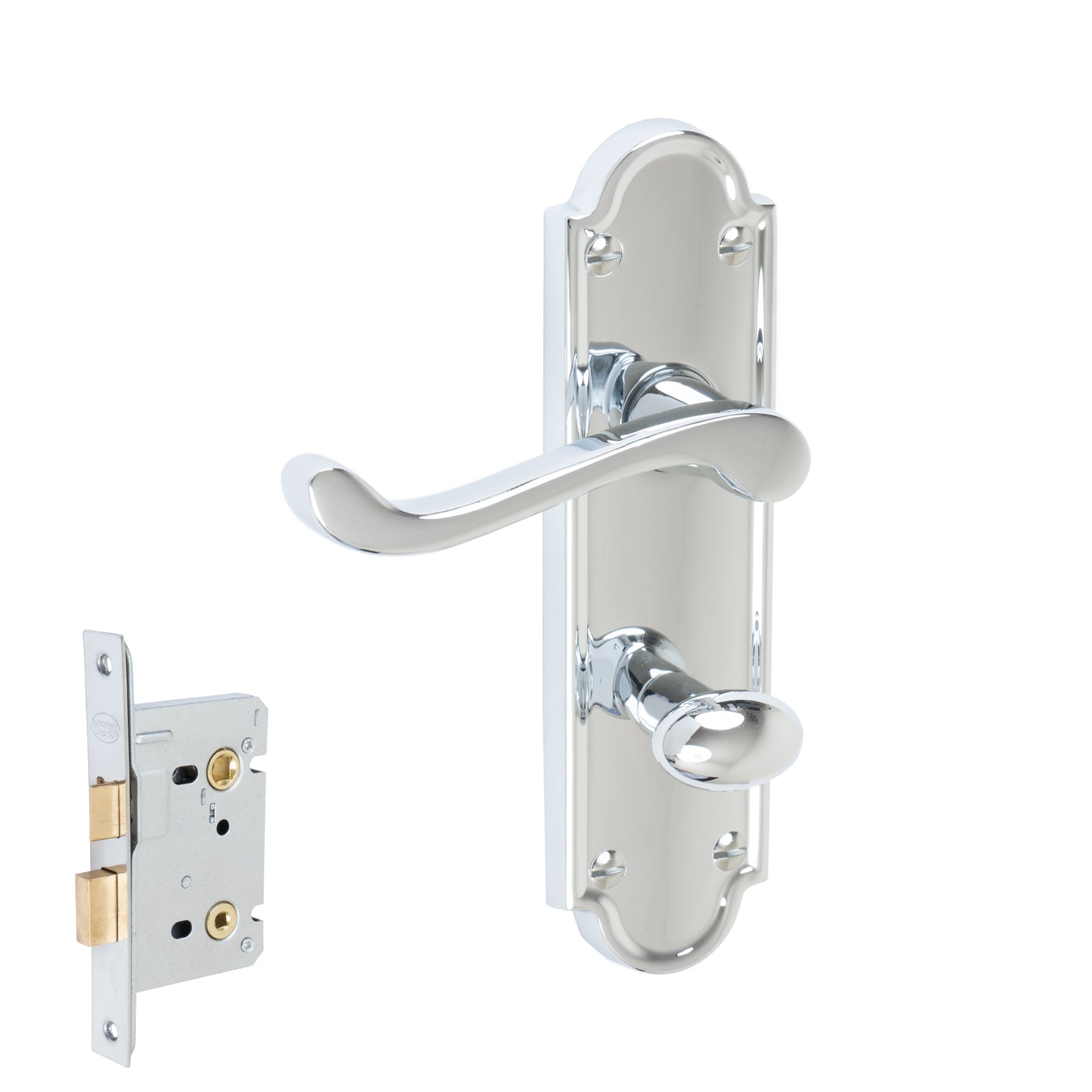 Meridian Door Handles On Plate Bathroom Handle Set in Polished Chrome