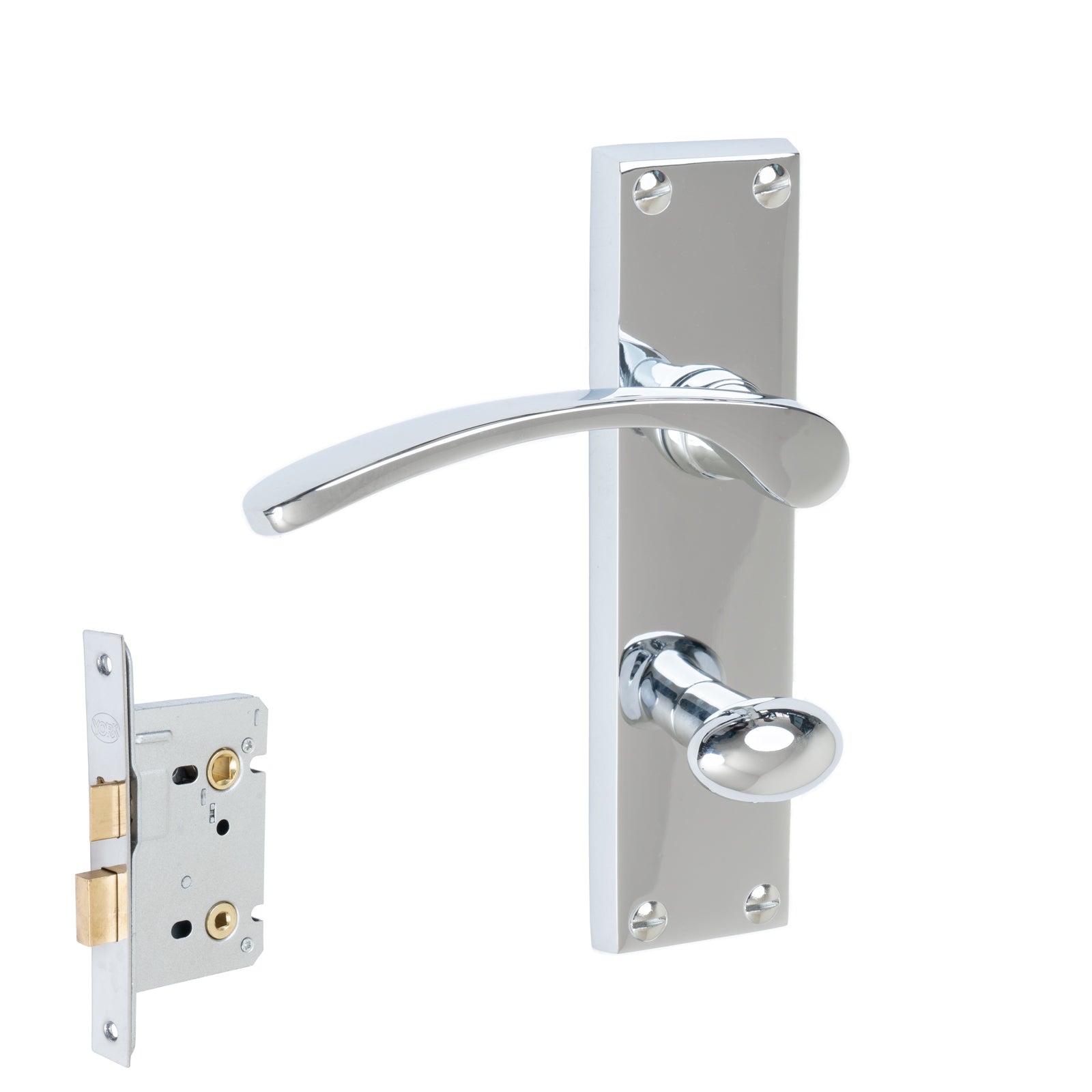 Sophia Door Handles On Plate Bathroom Handle Set in Polished Chrome